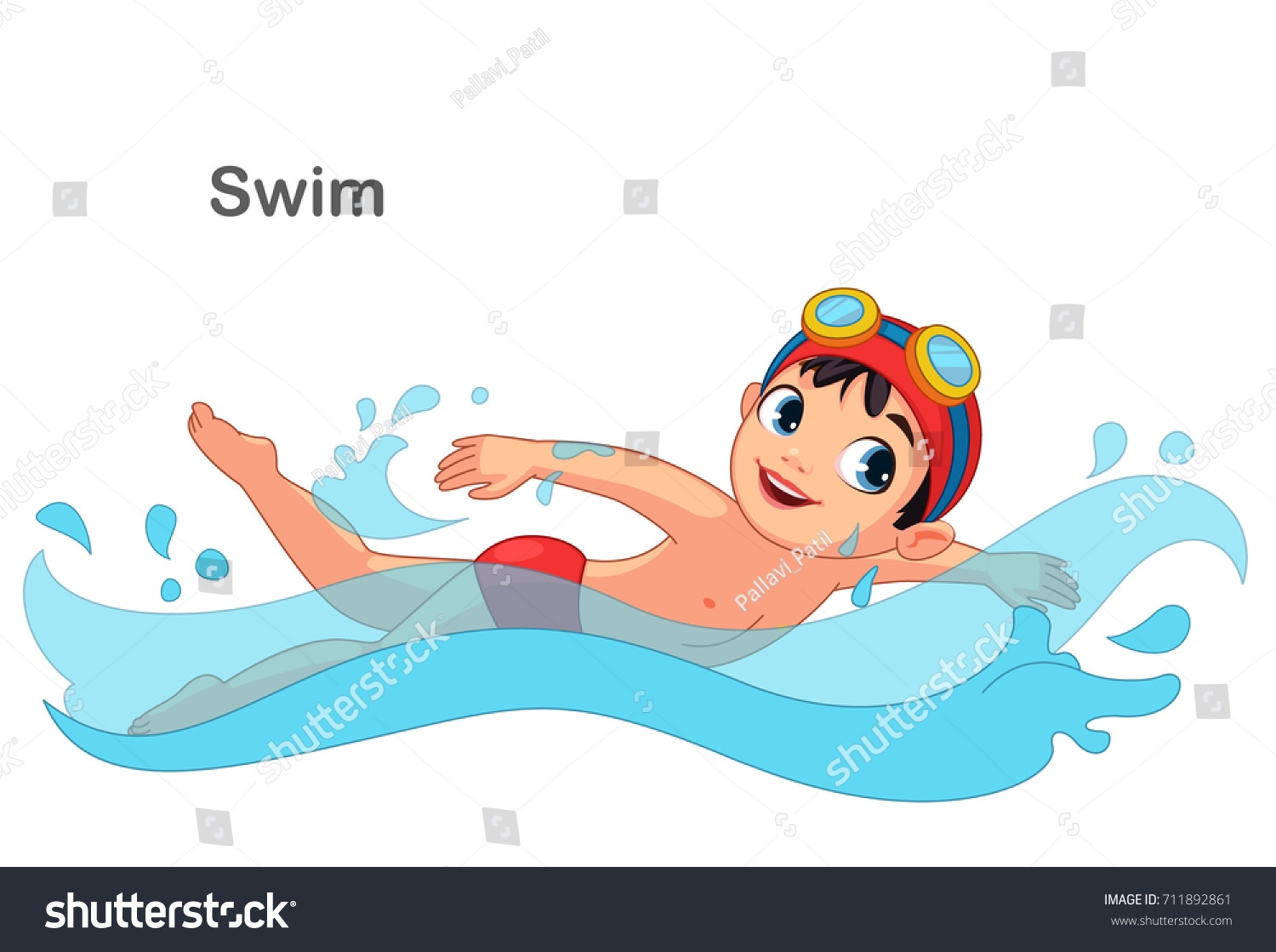 kid swimming clipart