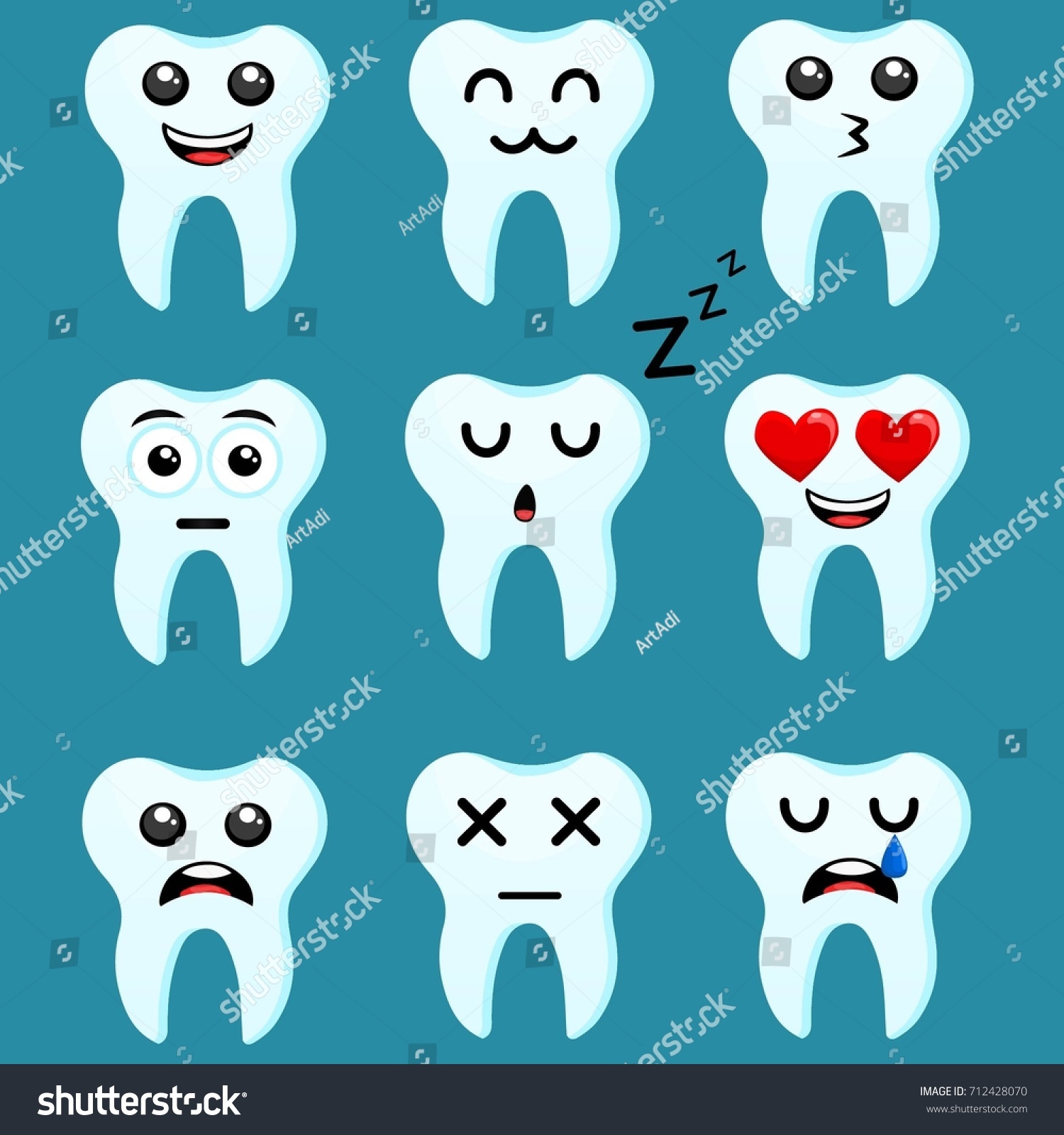 Set Tooth Emoji Vector Set Stock Vector Royalty Free 712428070