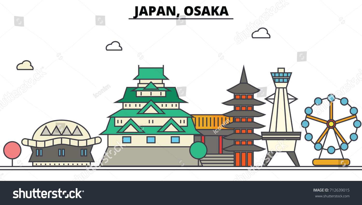 Japan Osaka City Skyline Architecture Buildings Stock Vector (Royalty ...