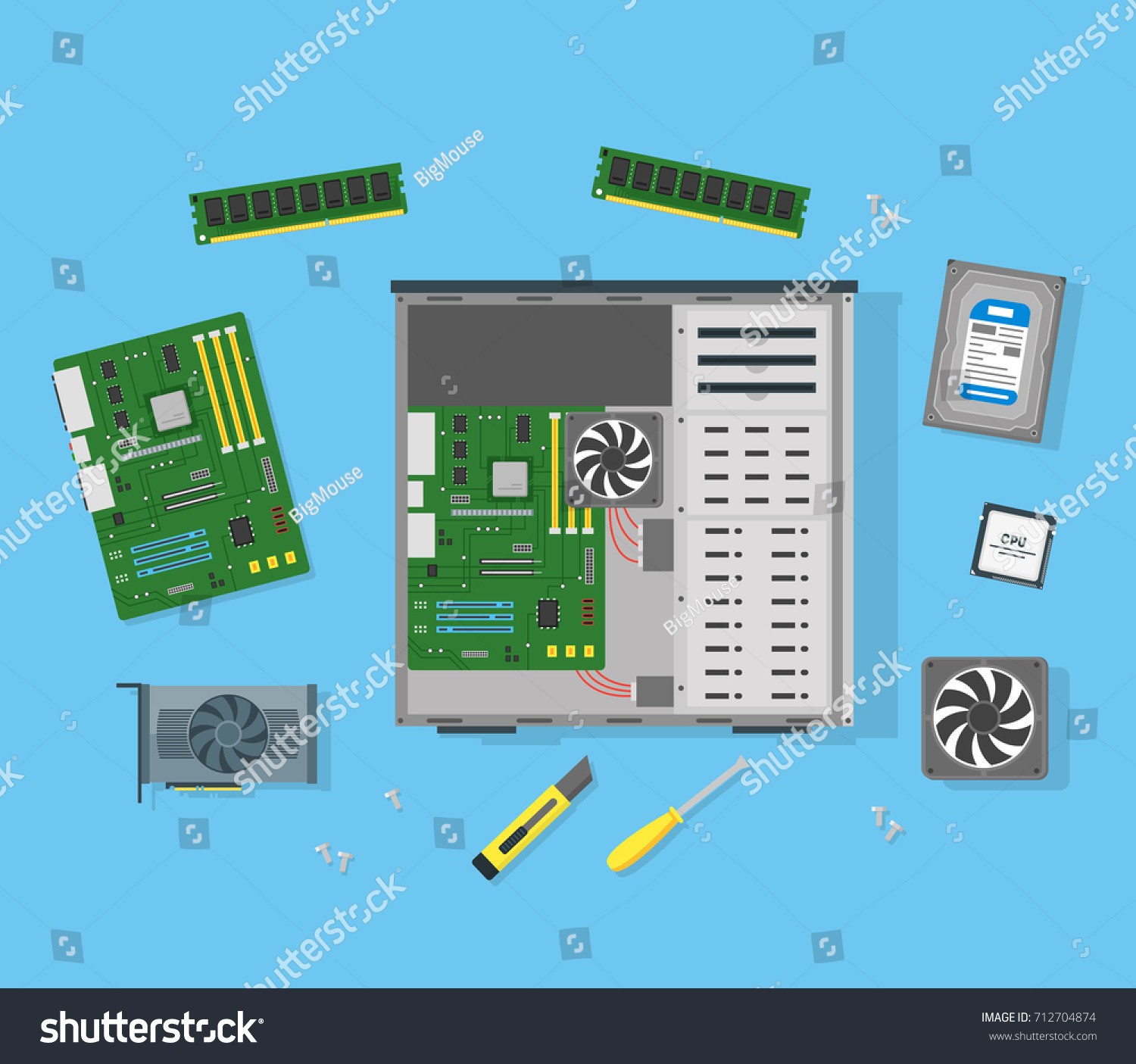 Cartoon Personal Computer Components Circuit Board Stock Vector 