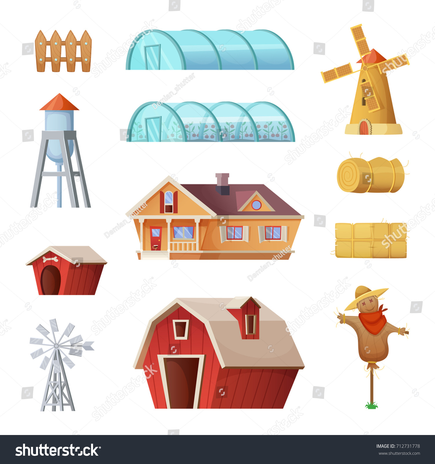 Farm Buildings Constructions Set Agriculture Industry Stock Vector ...