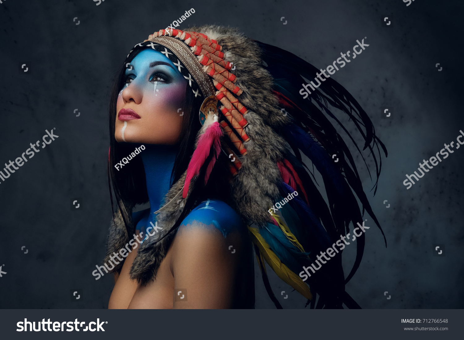 Close Portrait Shamanic Female Indian Feather Stock Photo 712766548 ...