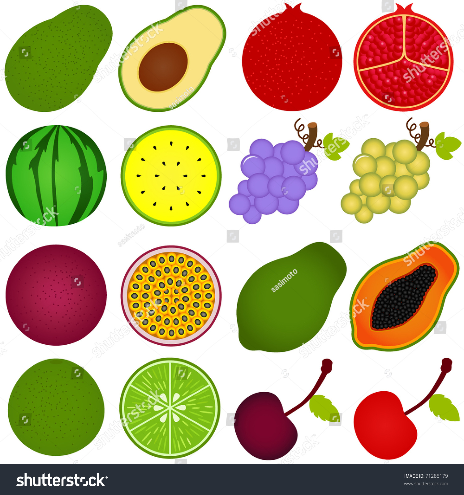 Нарисованные овощи и фрукты разрезанные