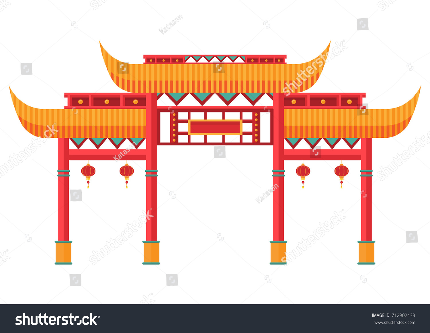 Chinese Gates Chinese Japanese Architecture Temple Stock Vector ...