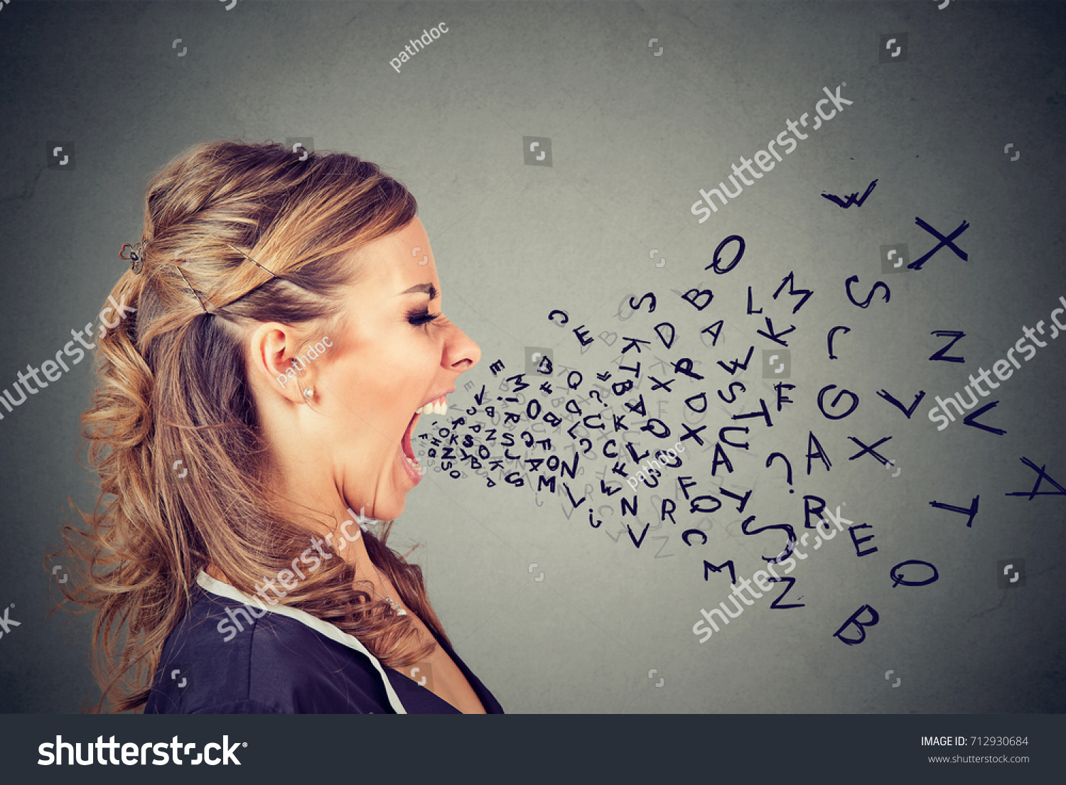 Angry Woman Screaming Alphabet Letters Flying Stock Photo 712930684 ...