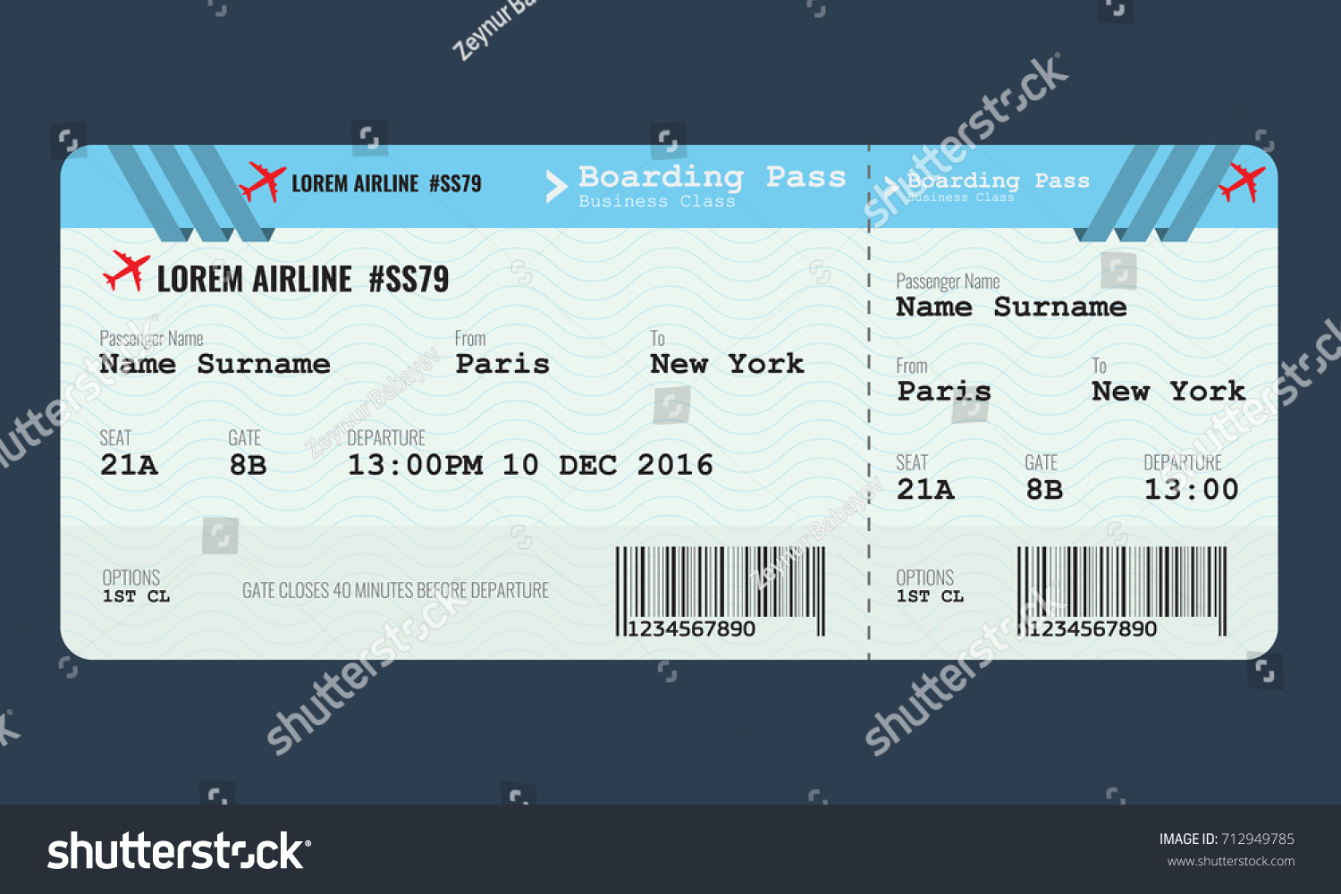 Vector Airplane Ticket Design Template Mock Stock Vector (Royalty Free ...