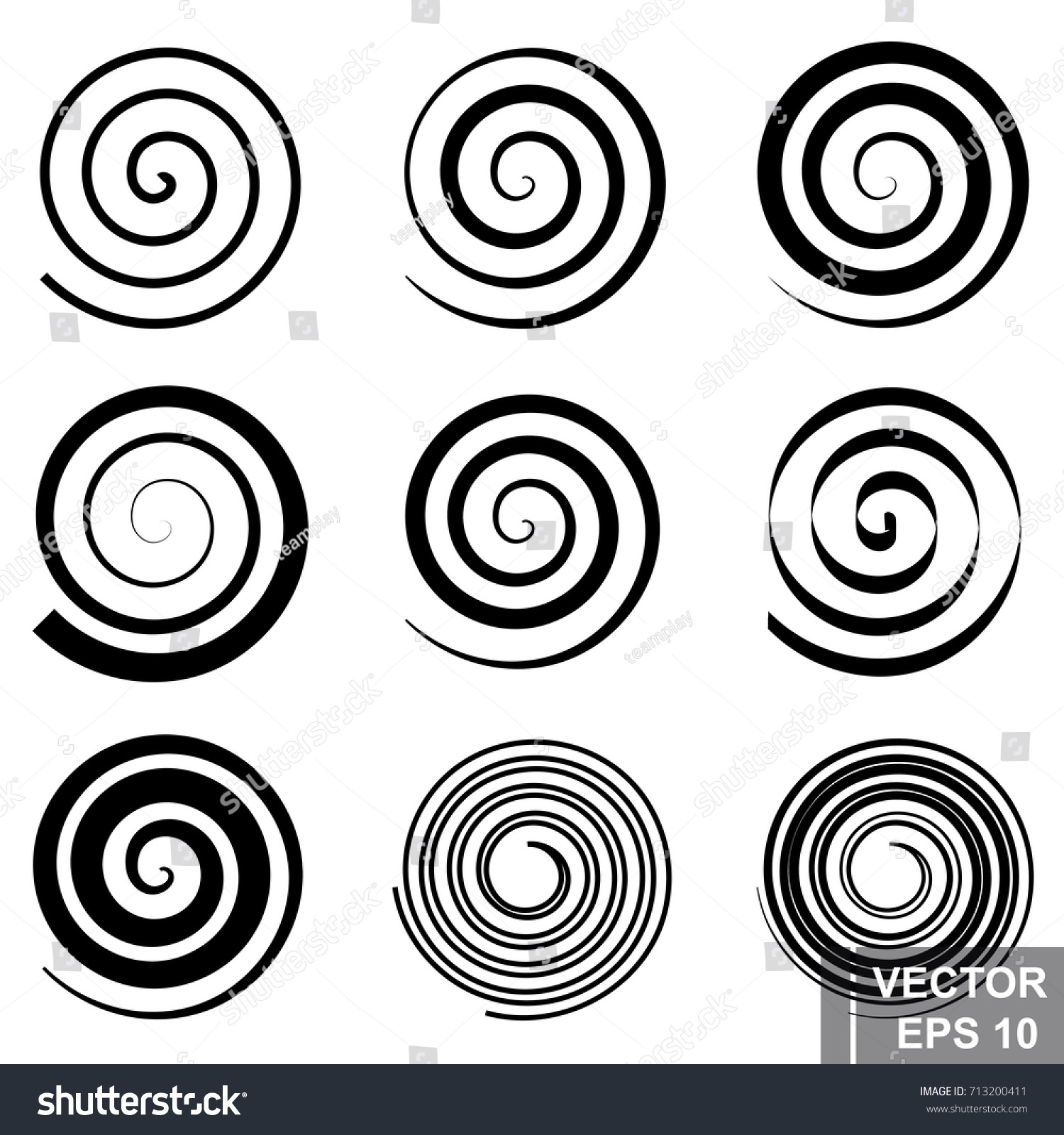 Set Spiral Silhouette Black Circle Form Stock Vector (Royalty Free ...