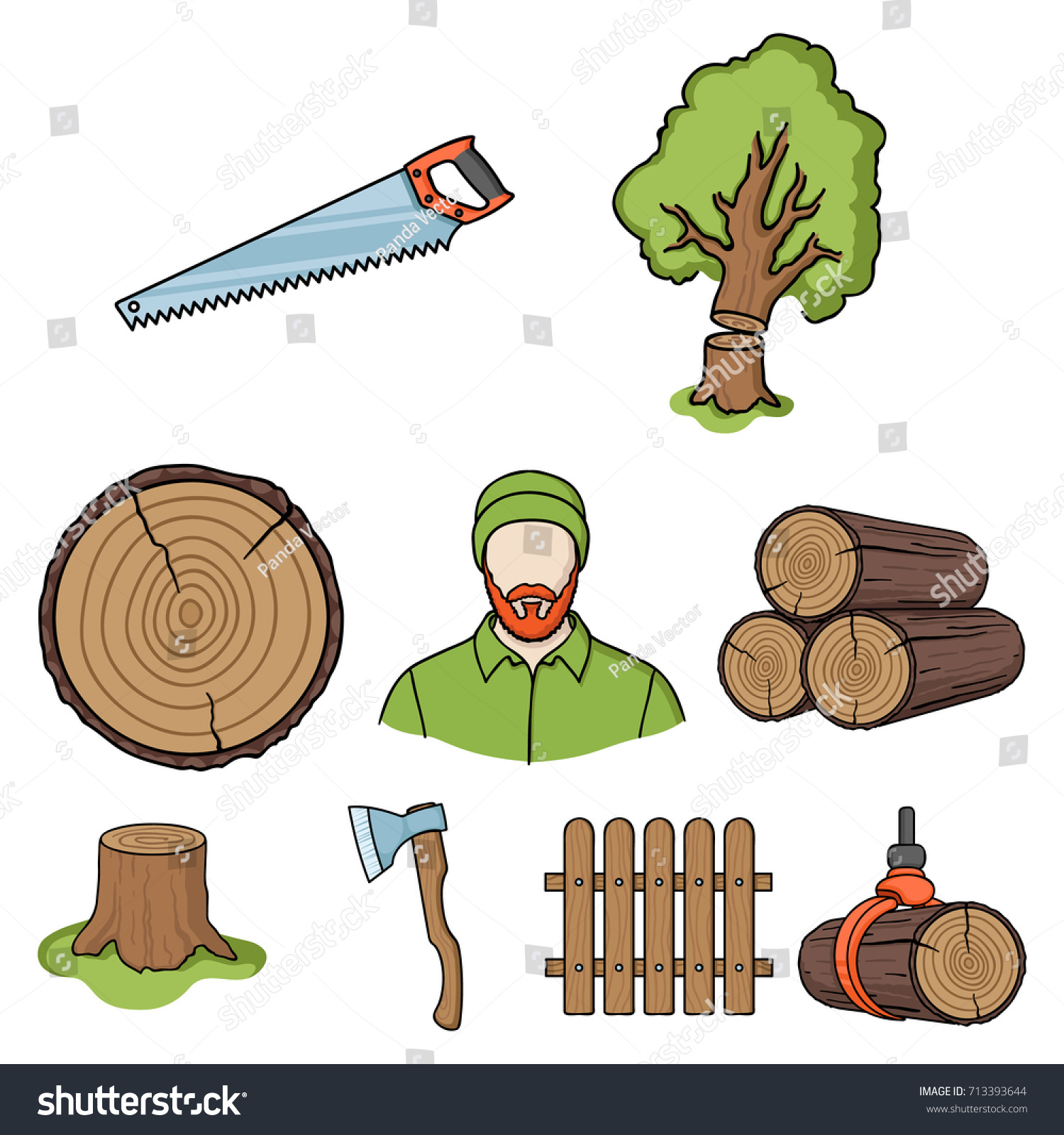 Sawmil Timber Set Icons Cartoon Style Stock Vector (Royalty Free ...