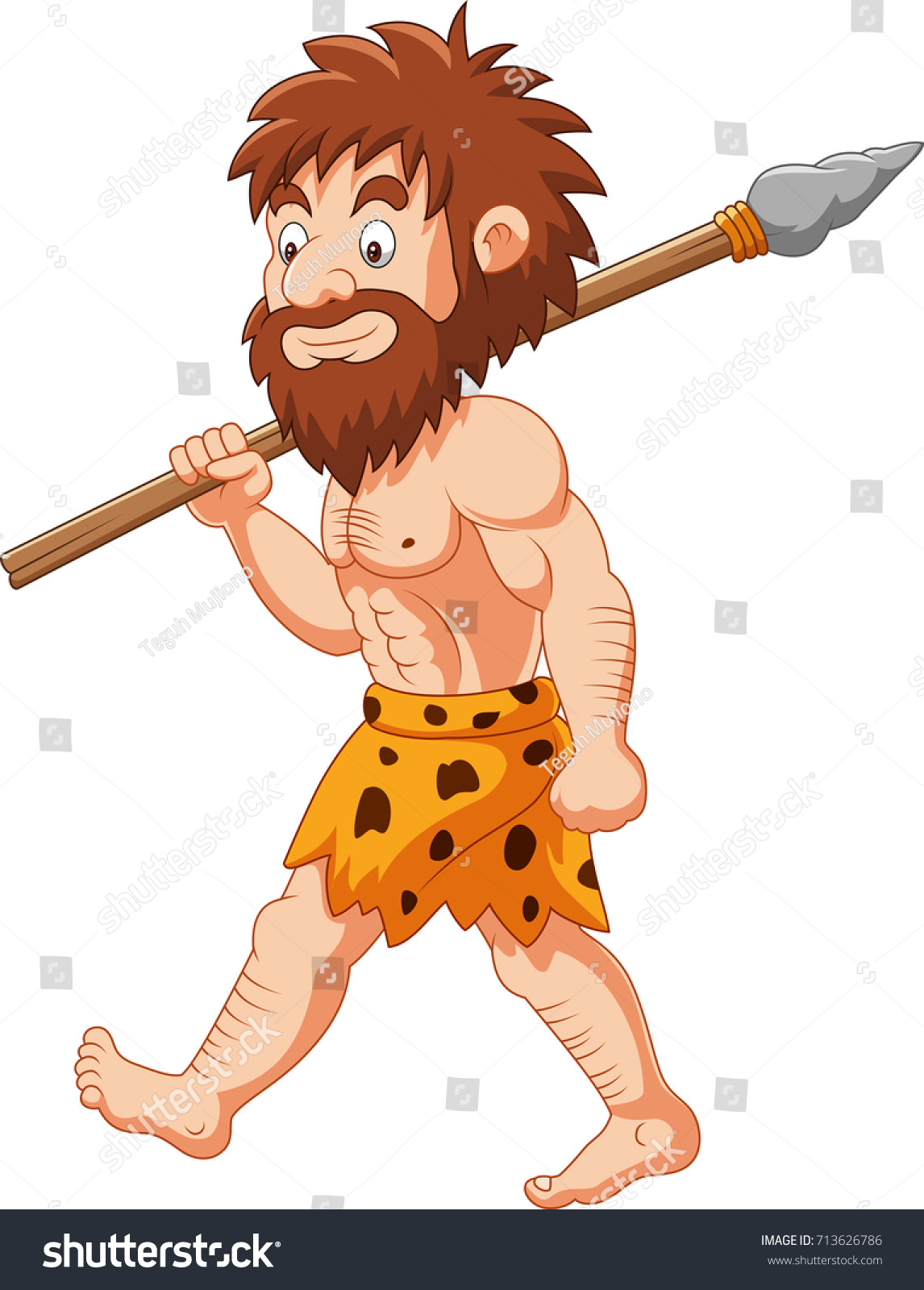 Cartoon Caveman Hunting Spear Stock Vector (Royalty Free) 713626786 ...