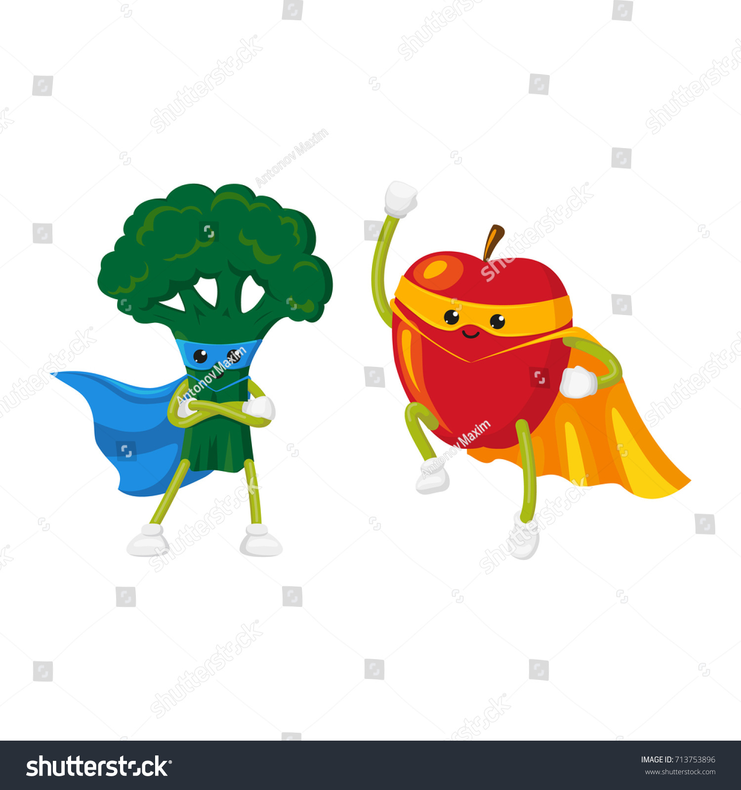 Vector Flat Cartoon Fruit Vegetable Character Stock Vector (Royalty ...