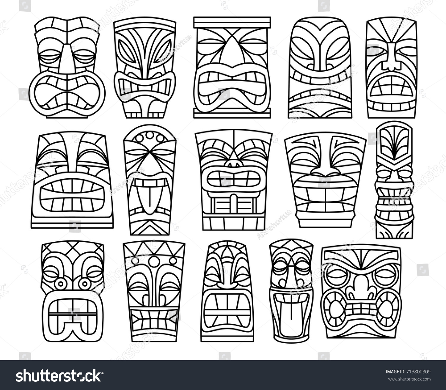 Vector Set Different Tiki Idols Isolated Stock Vector (Royalty Free ...