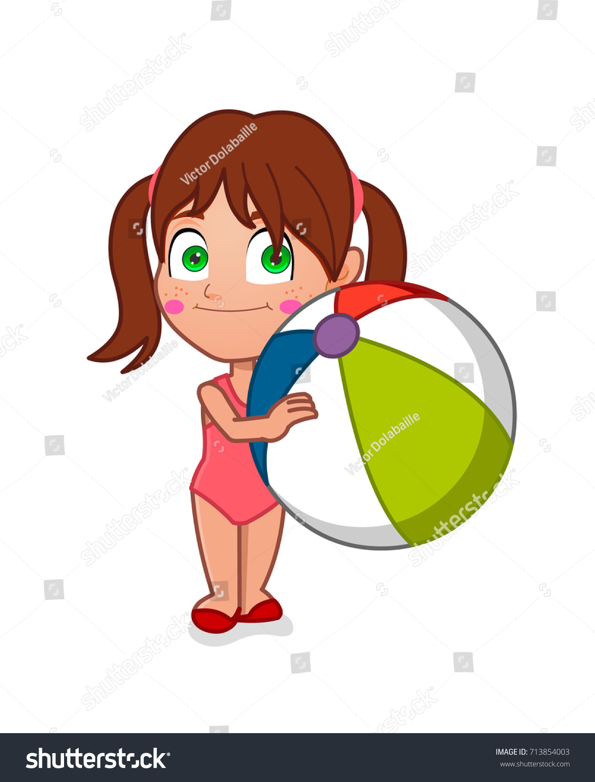 Little Girl Holding Beach Ball 스톡 벡터(로열티 프리) 713854003 | Shutterstock