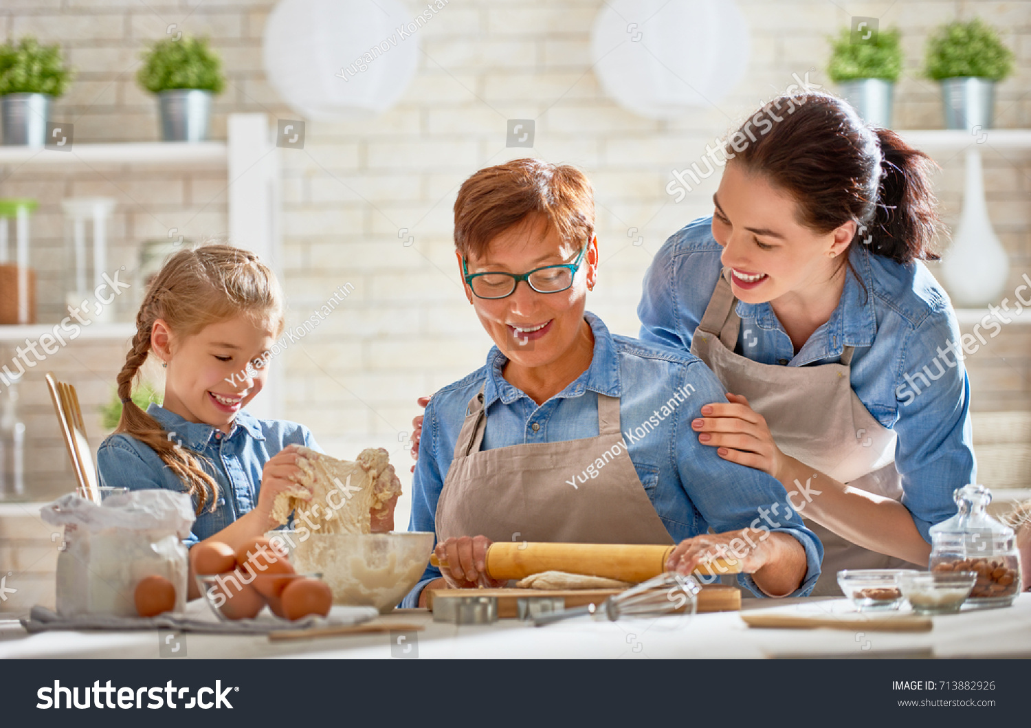 Happy Loving Family Preparing Bakery Together Stock Photo 713882926 ...