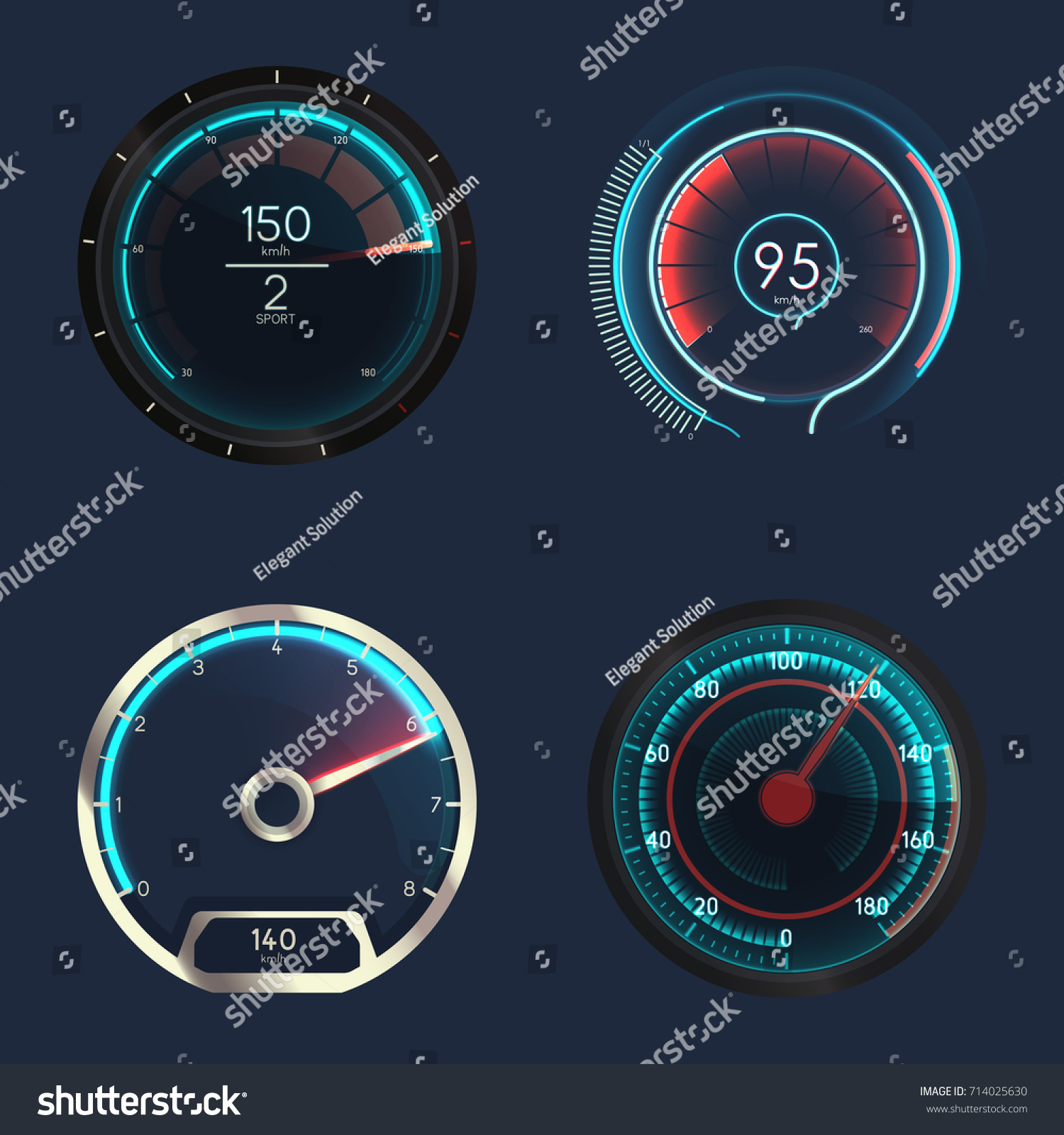 Set Isolated Speedometers Dashboard Analog Device Stock Vector (Royalty ...