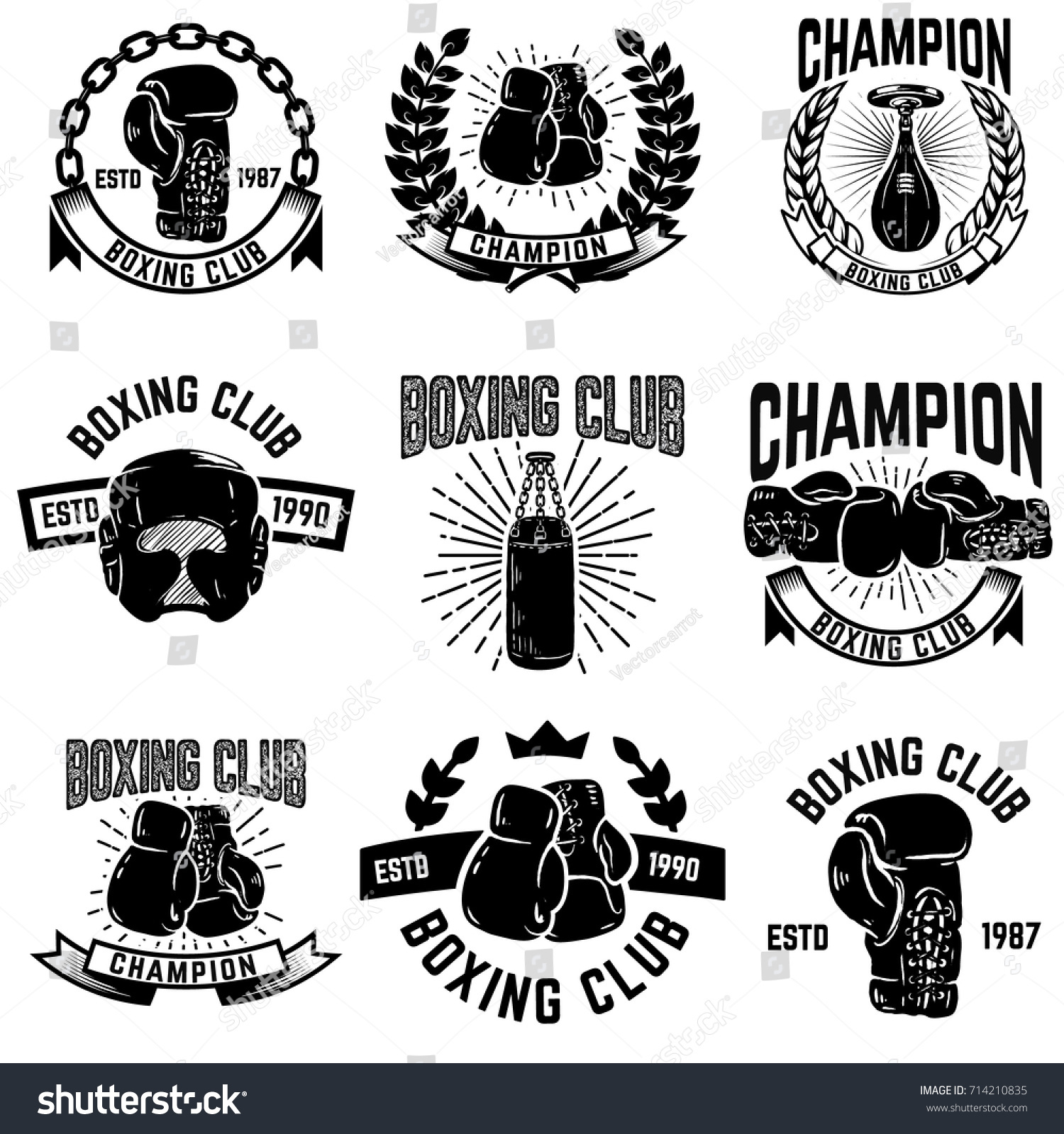 Set Boxing Club Emblems Boxing Gloves Stock Vector (Royalty Free ...