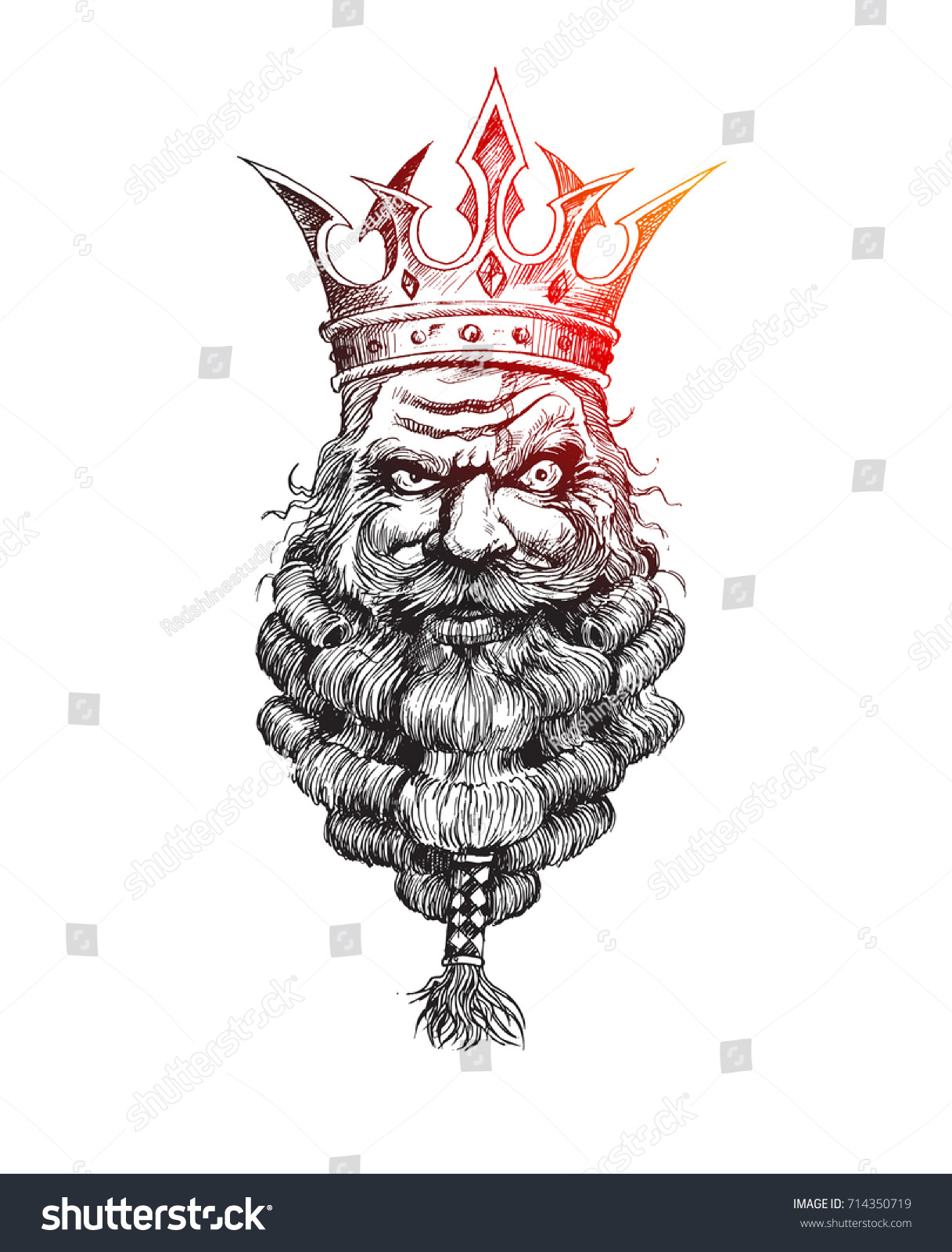 Bearded King Crown On His Head Stock Vector (Royalty Free) 714350719 ...