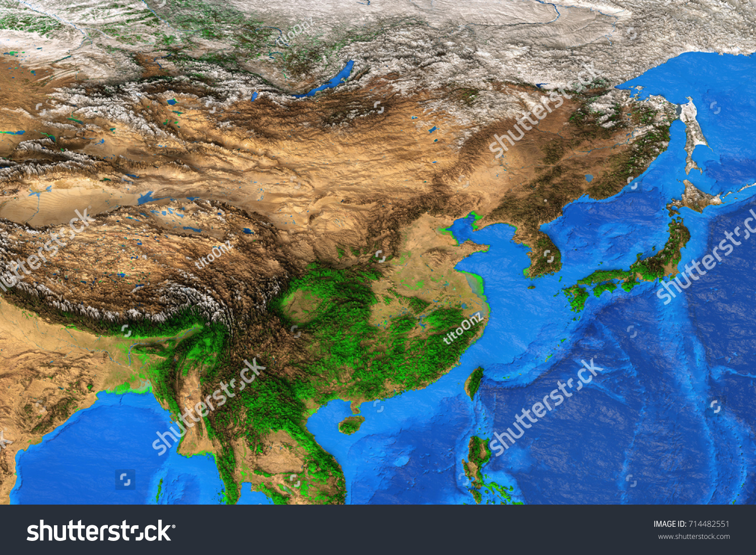 Physical Map East Asia Detailed Satellite Stok Ll Strasyon 714482551 Stock Photo Physical Map Of East Asia Detailed Satellite View Of The Earth And Its Landforms Elements Of This 714482551