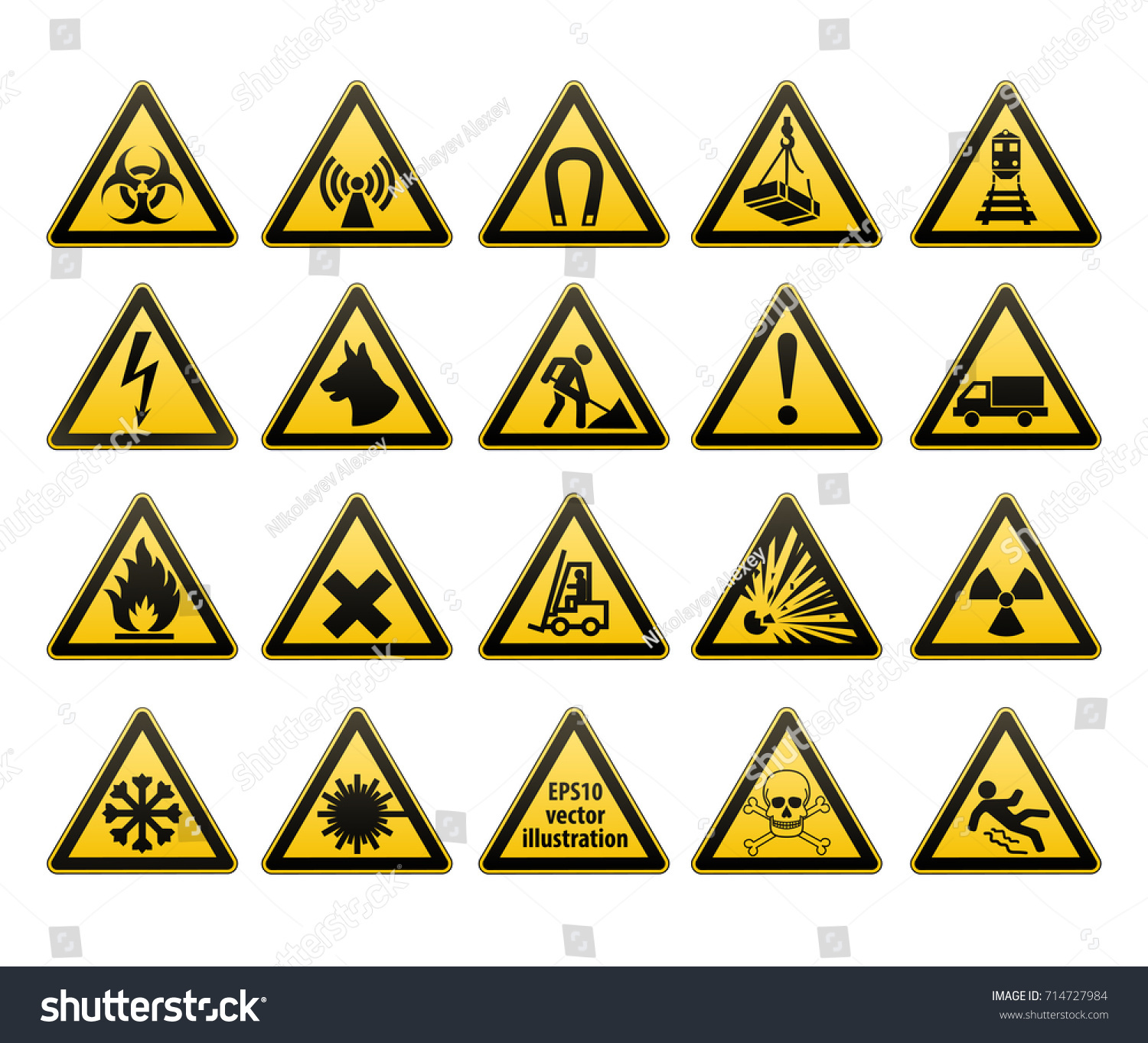 Warning Signs Set Safety Workplace Yellow Stock Vector (Royalty Free ...