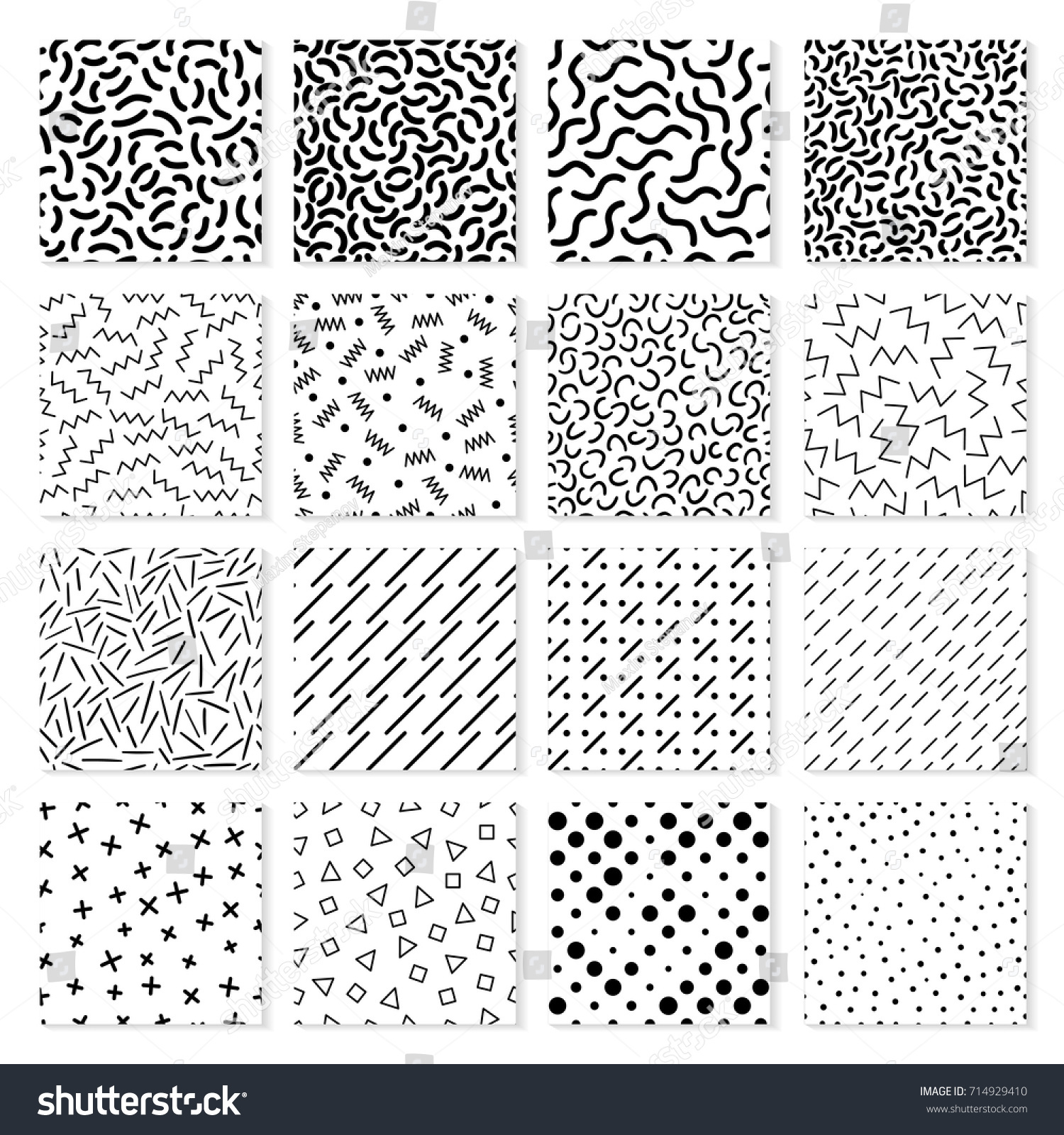 Large Collection Abstract Memphis Seamless Patterns Stock Vector ...