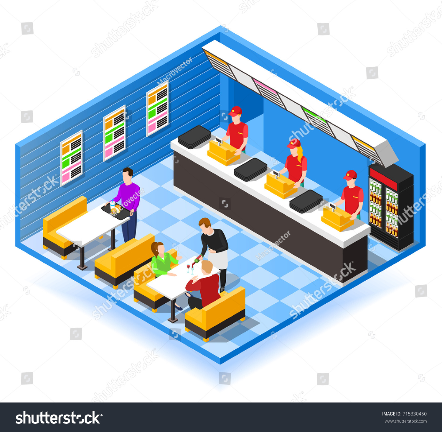 Fast Food Restaurant Isometric Design Concept Stock Vector (royalty 