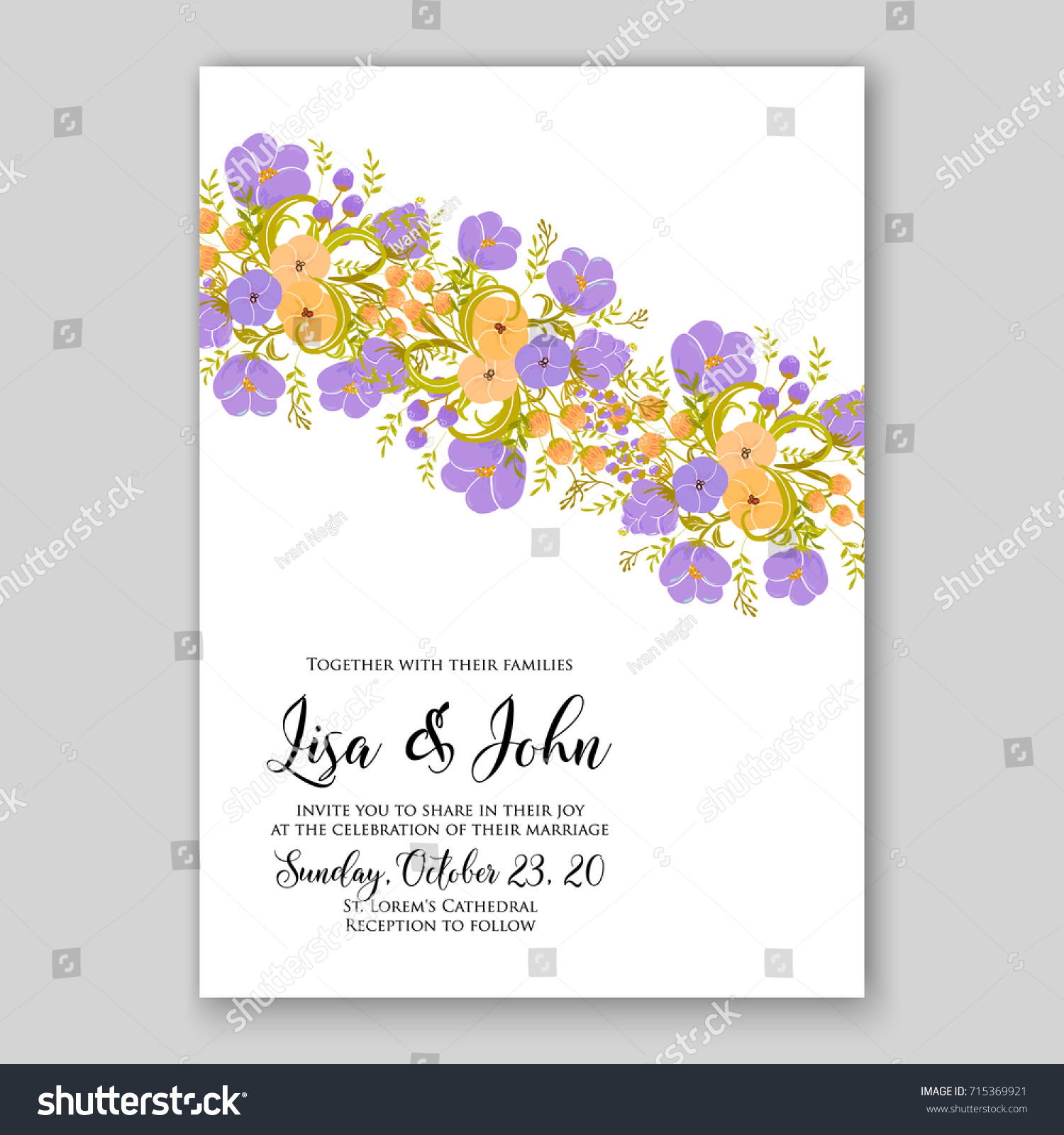Peony Wedding Invitation Card Template Stock Vector (Royalty Free