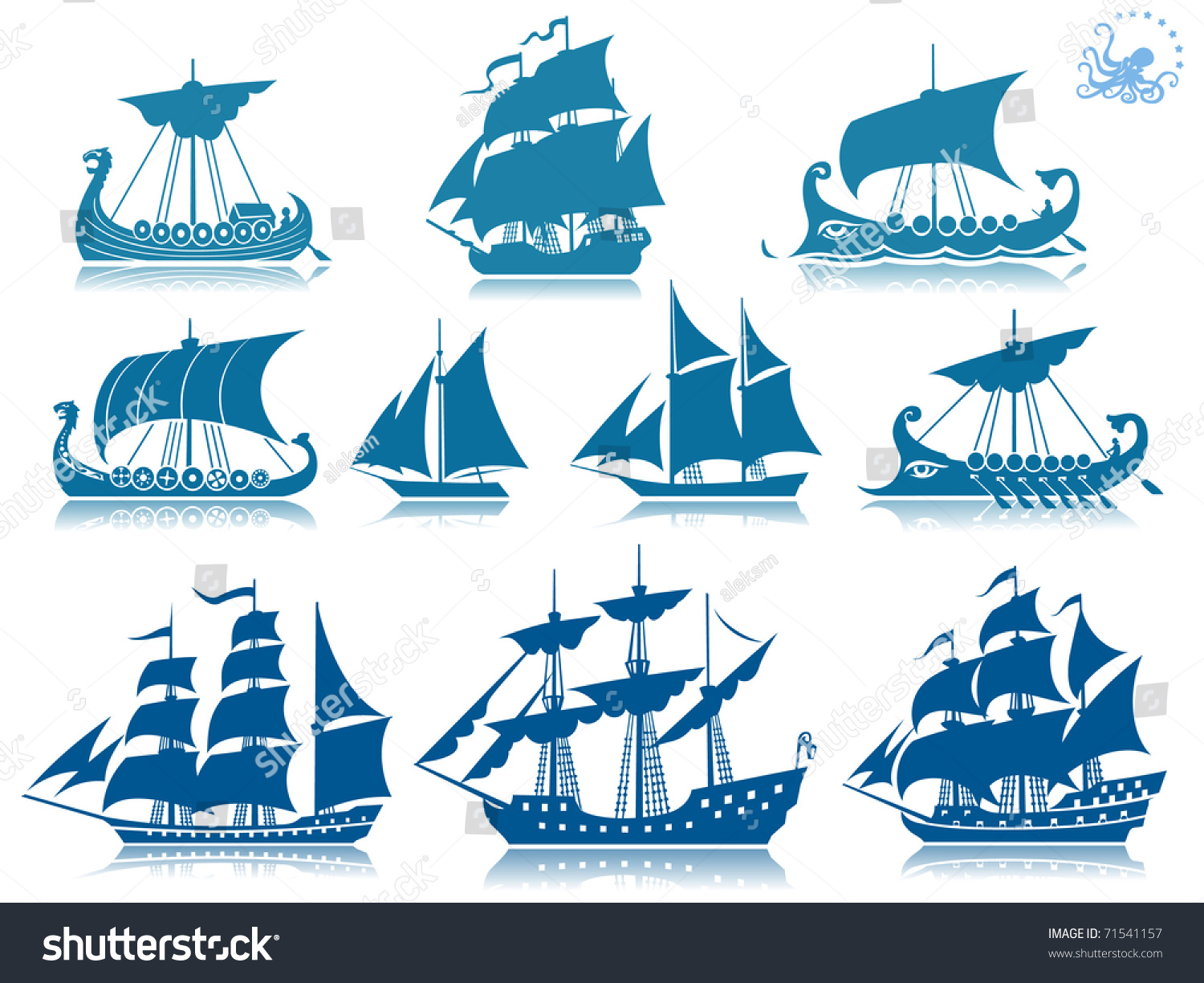 Силуэты кораблей на голубом фоне
