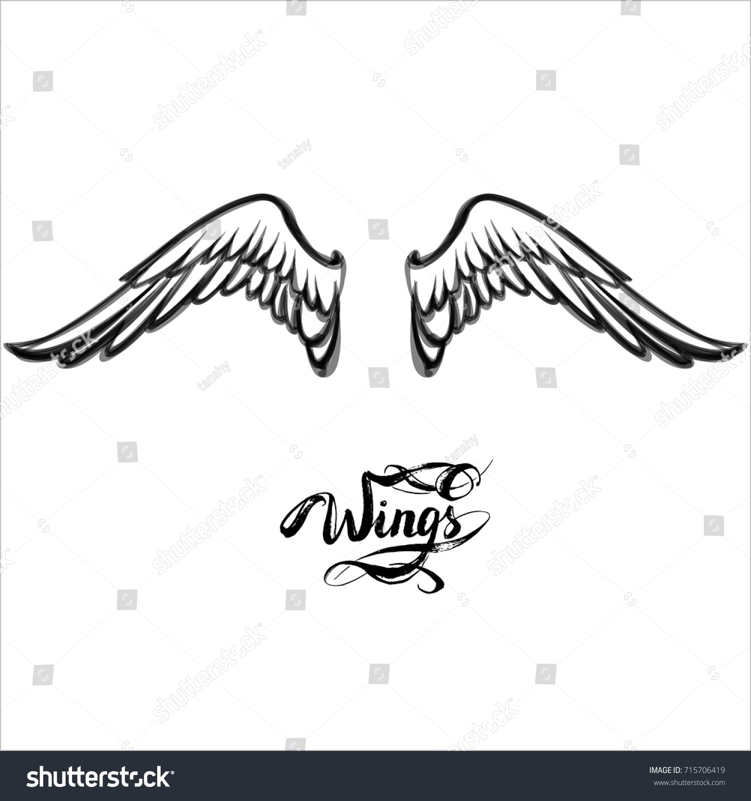 Angel Wings Vector Lettering Drawing Stock Vector (Royalty Free ...