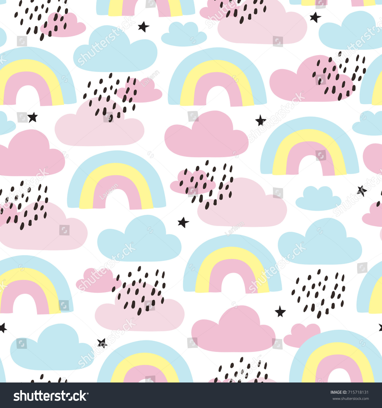 Seamless Rainbows Clouds Pattern Vector Illustration Stock Vector ...