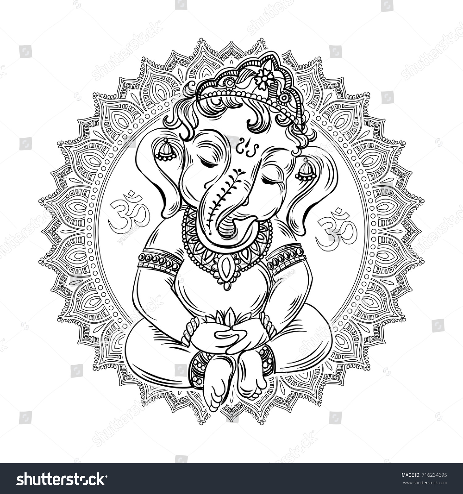 Ganesha On Ornate Mandala Pattern Background Stock Vector (Royalty Free ...
