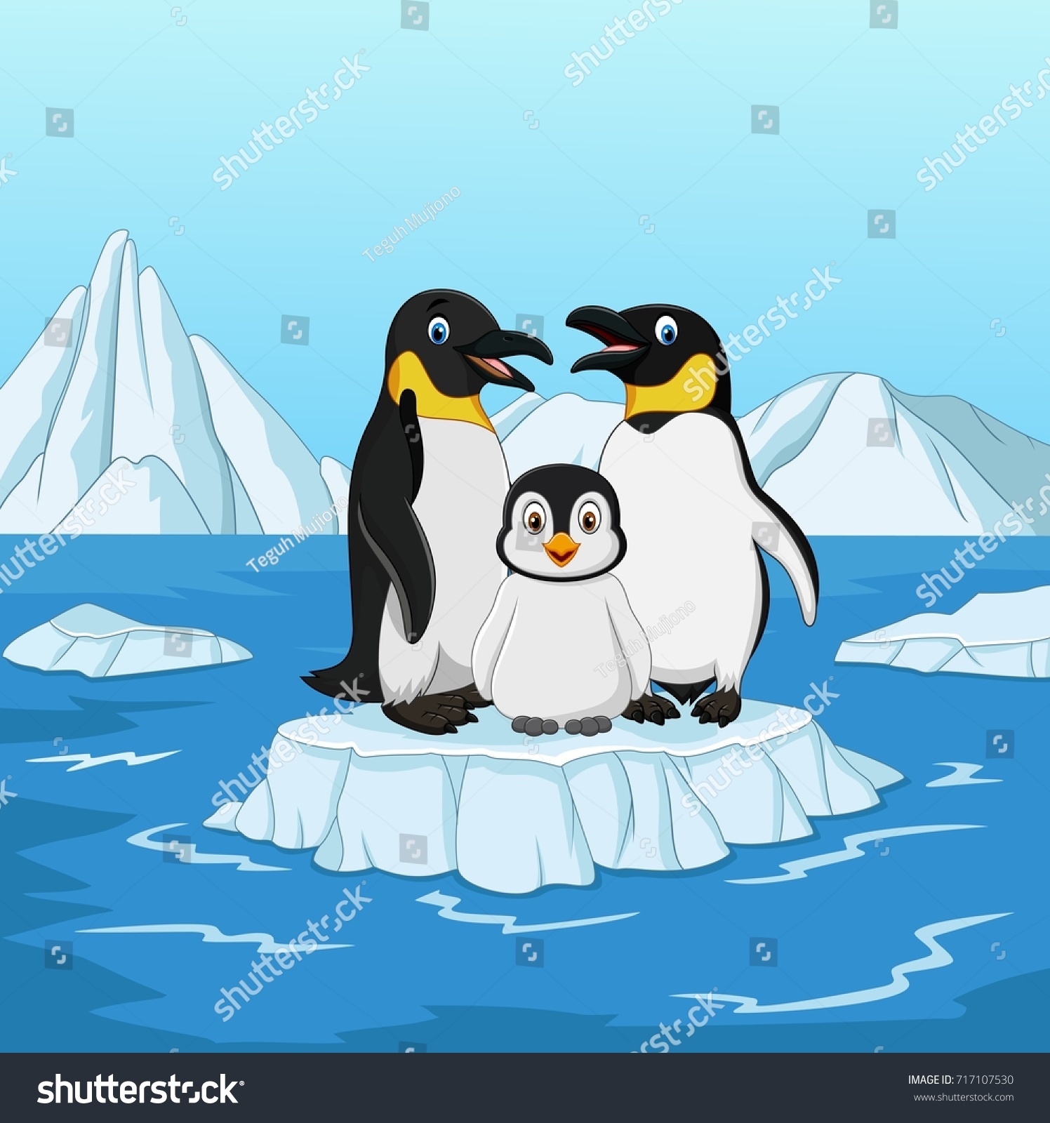 Cartoon Happy Penguin Family Standing On Stock Vector (Royalty Free ...