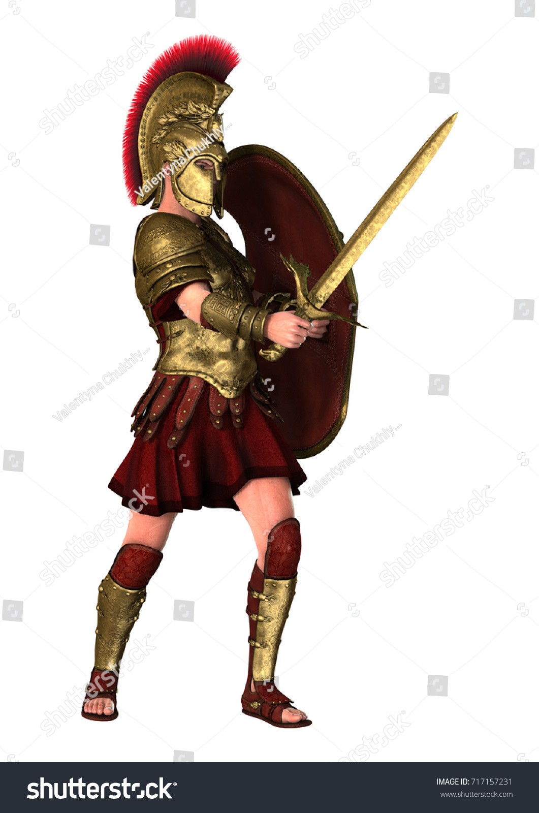 3d Rendering Spartan Warrior Armor Holding Stock Illustration 717157231 ...