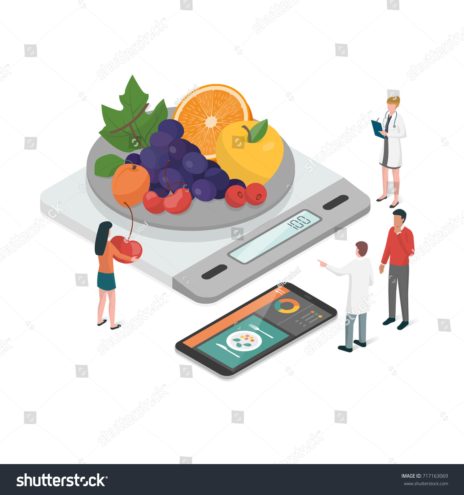 Nutritionists Planning Diet Using Food Measuring Stock Vector (Royalty