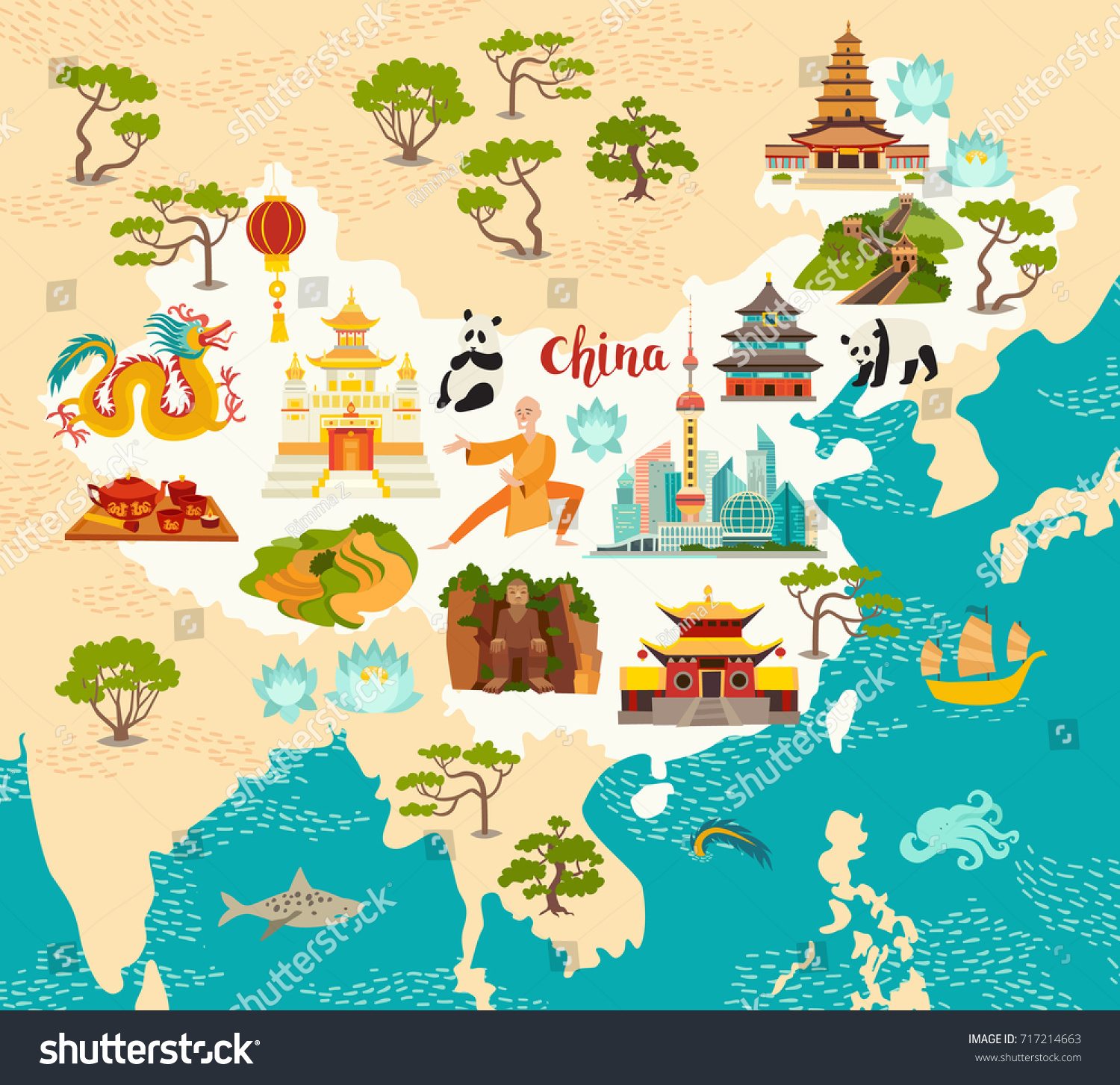 China Illustrated Map Hand Drawn Vector Stock Vector (Royalty Free ...