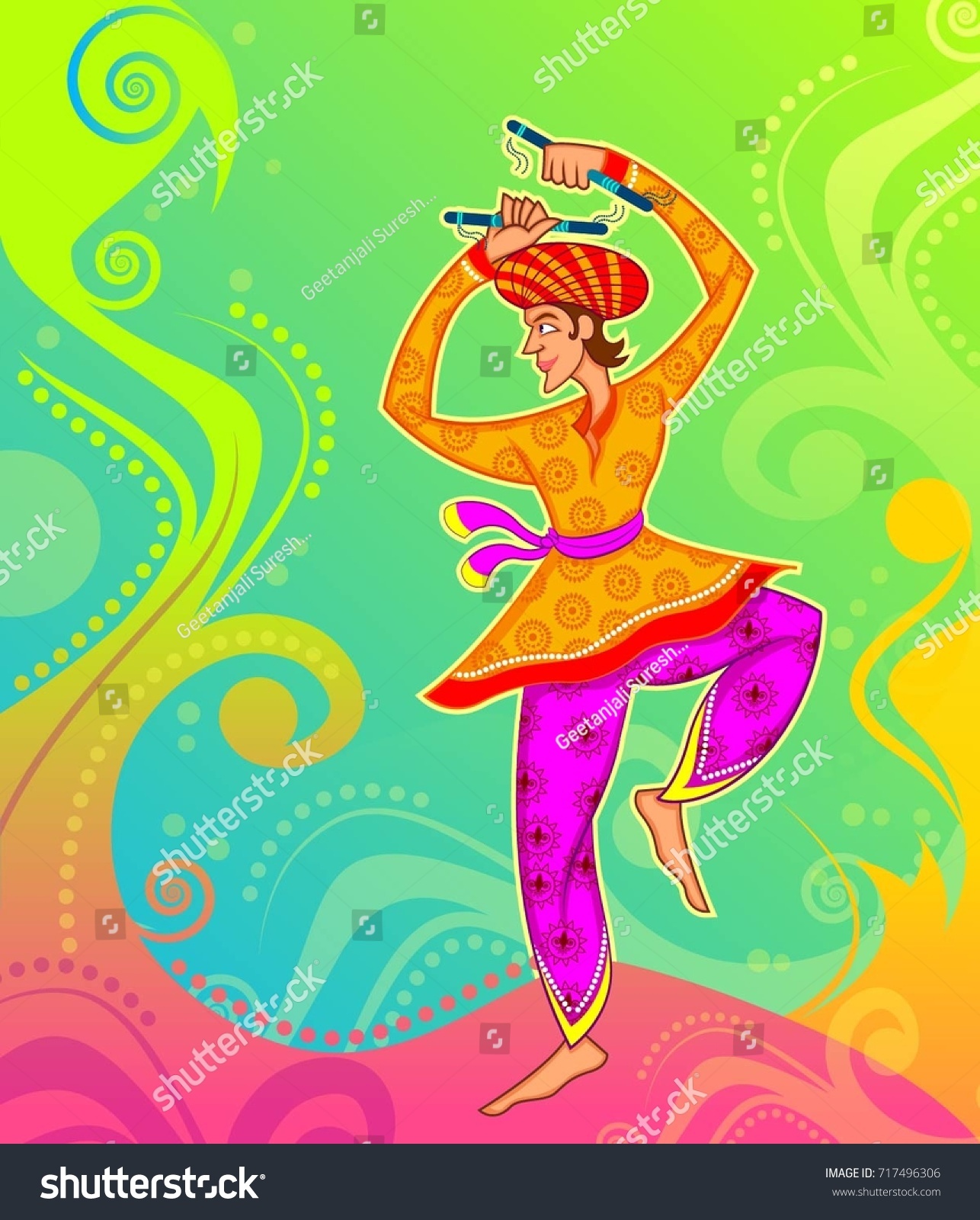 People Performing Garba Dance Illustration Poster Stock Vector (Royalty ...