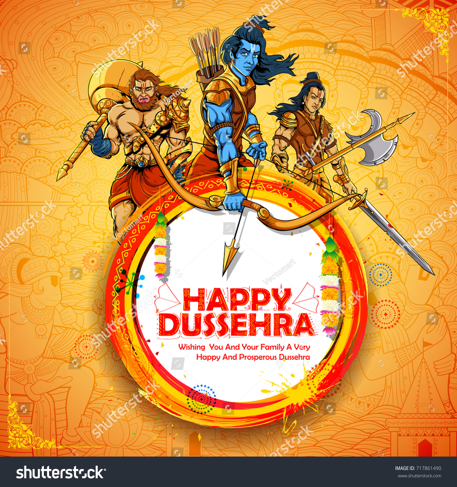 Illustration Lord Rama Laxmana Hanuman Dussehra Stock Vector (Royalty ...