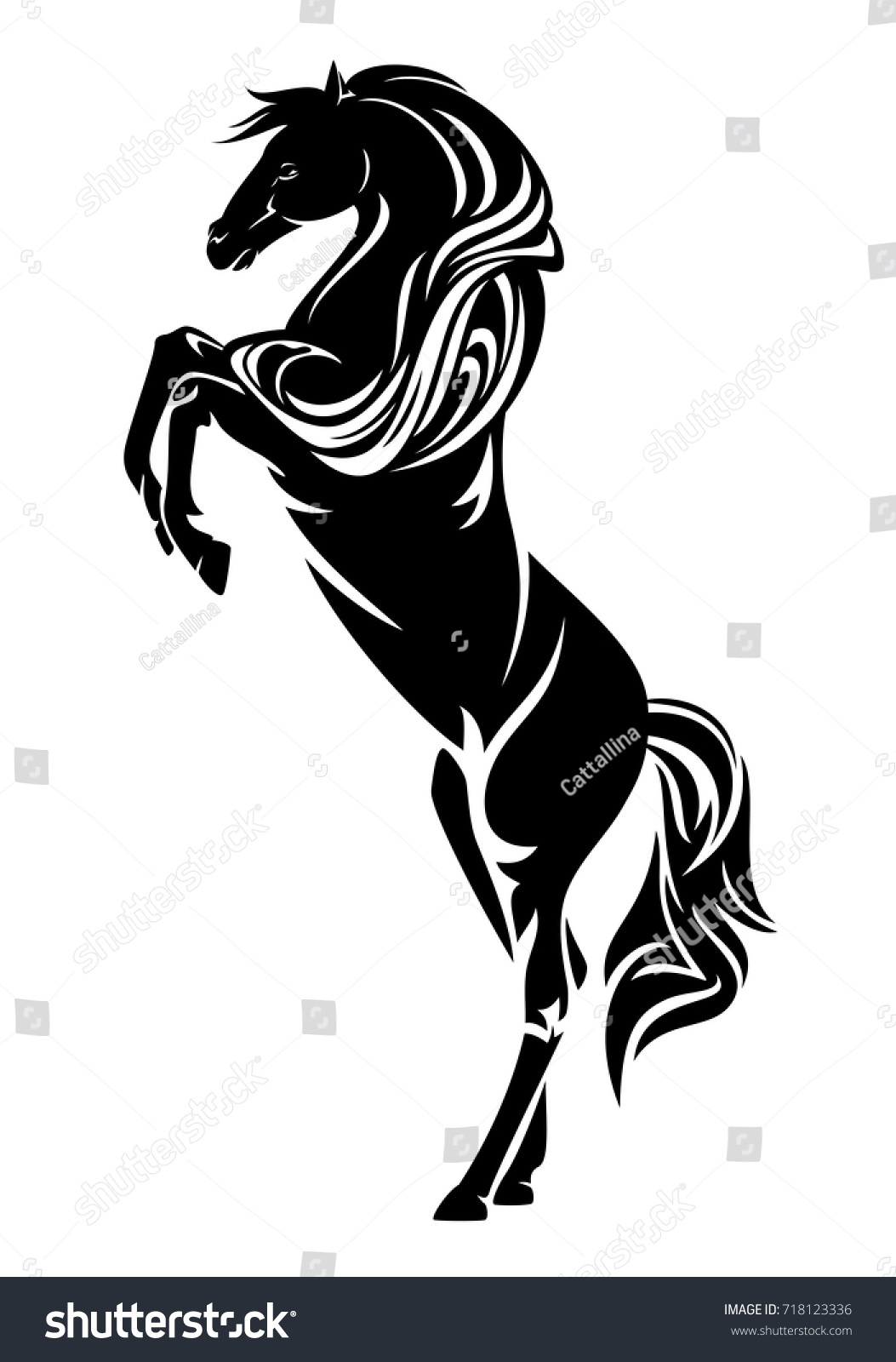 Standing Horse Side View Black White Stock Vector (Royalty Free ...