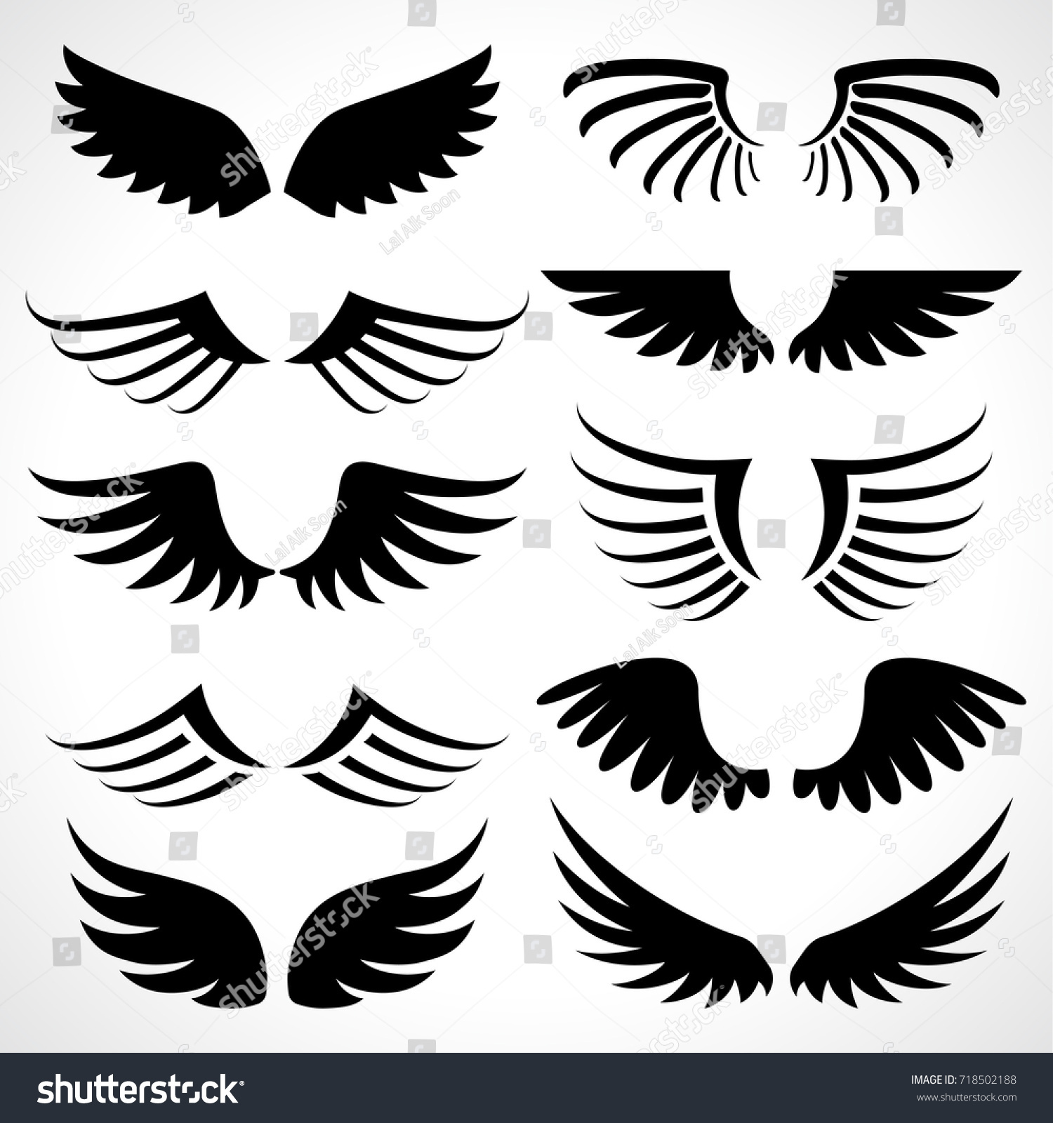 Wings Icons Set Isolated On White Stock Vector (Royalty Free) 718502188 ...