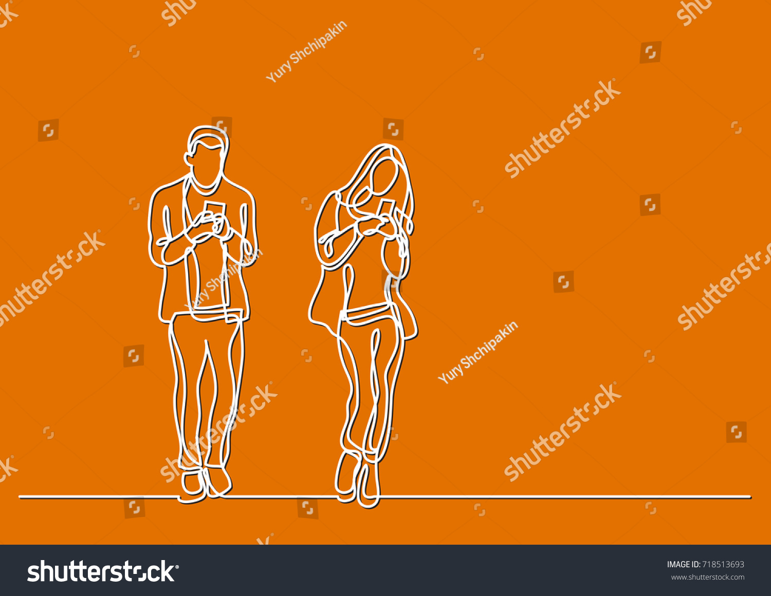 Continuous Line Drawing Man Woman Using Vector De Stock Libre De Regalías 718513693 2304