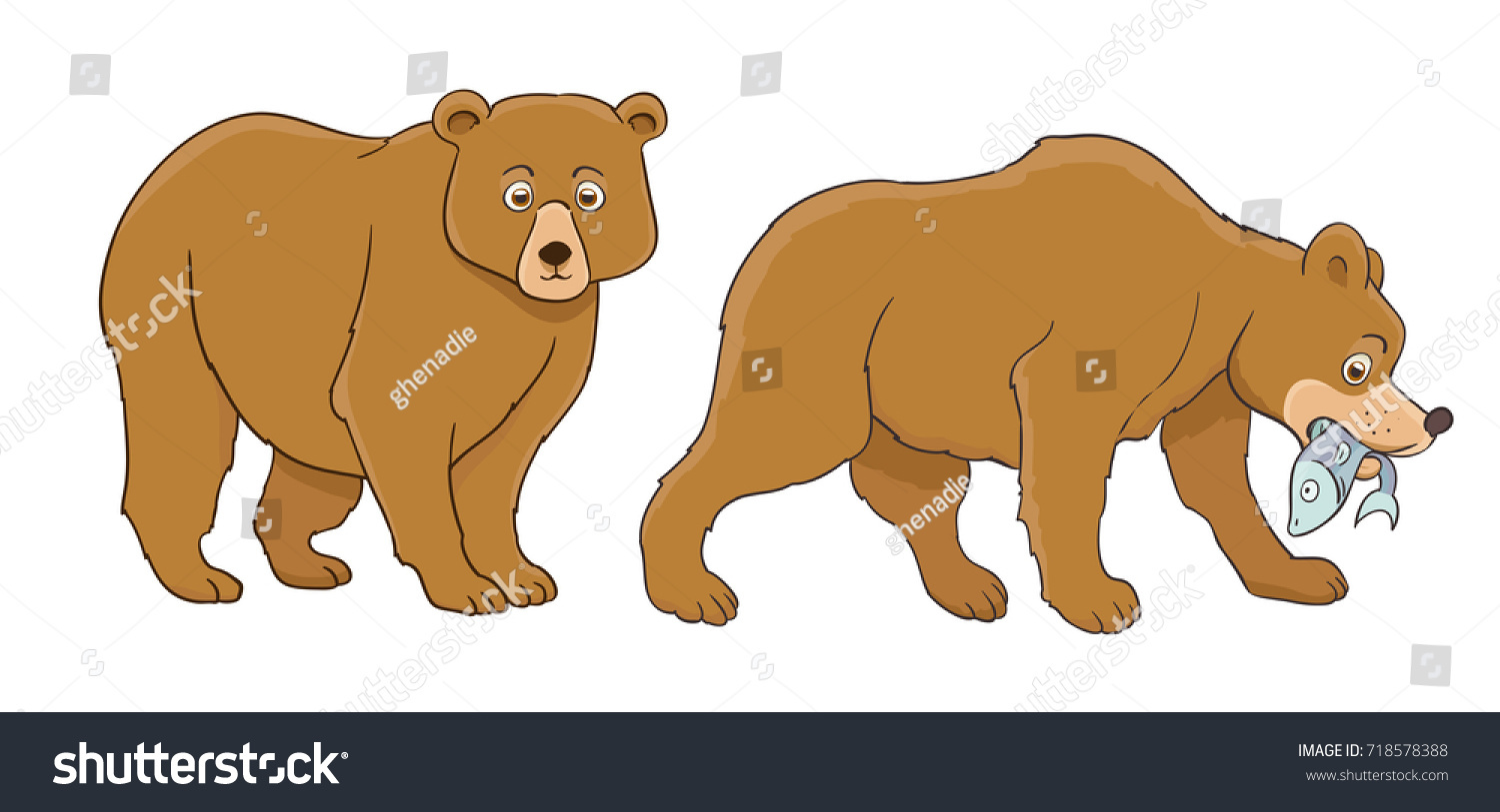 Cartoon Bear Set Standing Catching Fish Stock Vector (Royalty Free ...