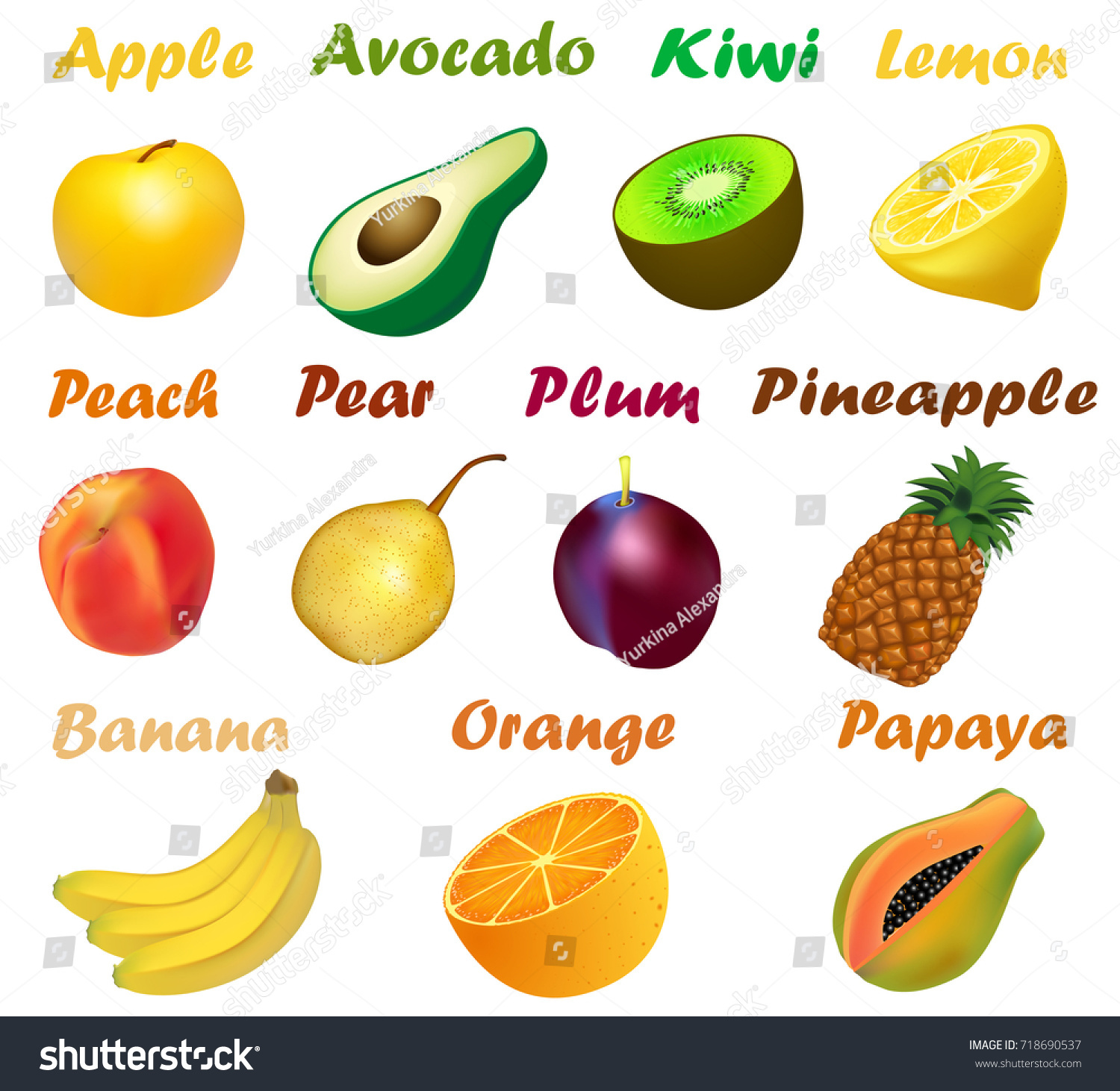 Illustration Set Fruits Names On White Stock Vector (Royalty Free ...