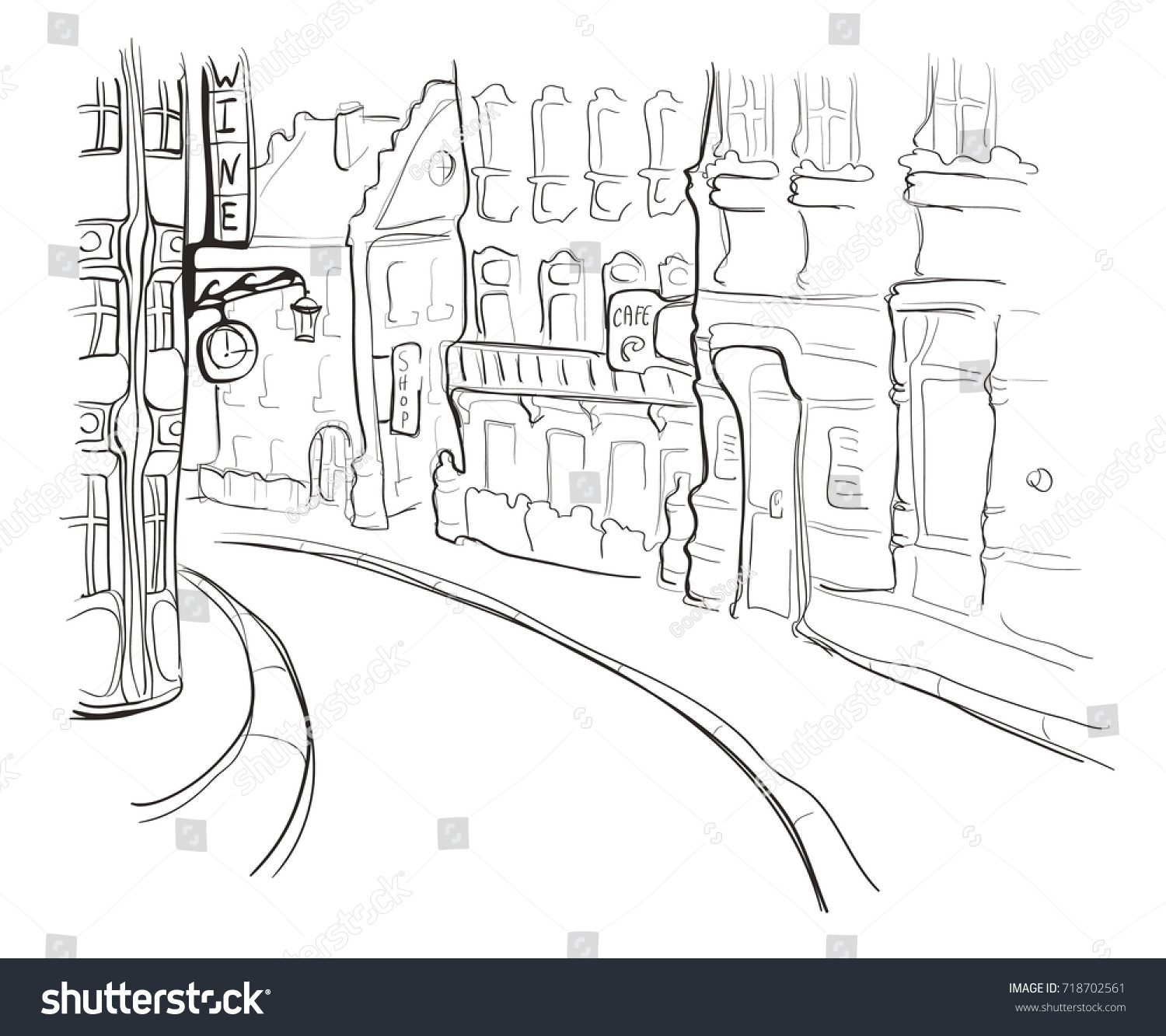 Street Old Town Vector Illustration Sketch Stock Vector (Royalty Free ...