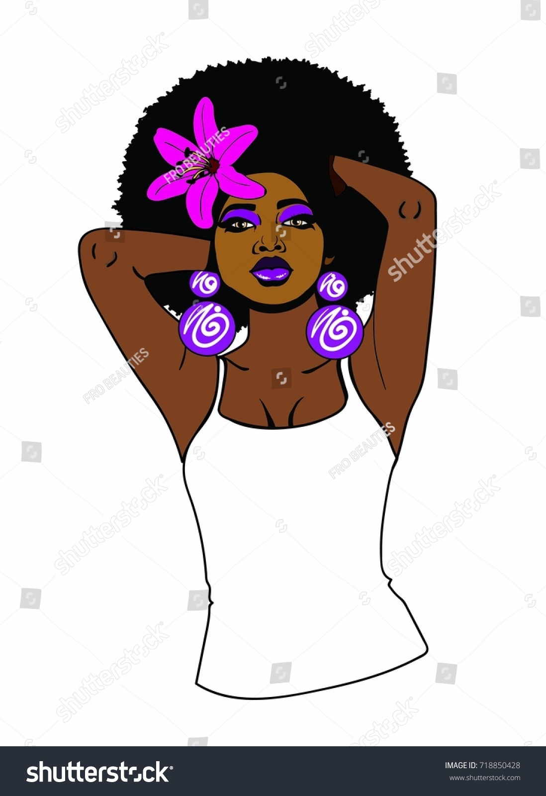 Beautiful Sexy Black Woman Afro Hairstyle ภาพประกอบสต็อก 718850428 Shutterstock