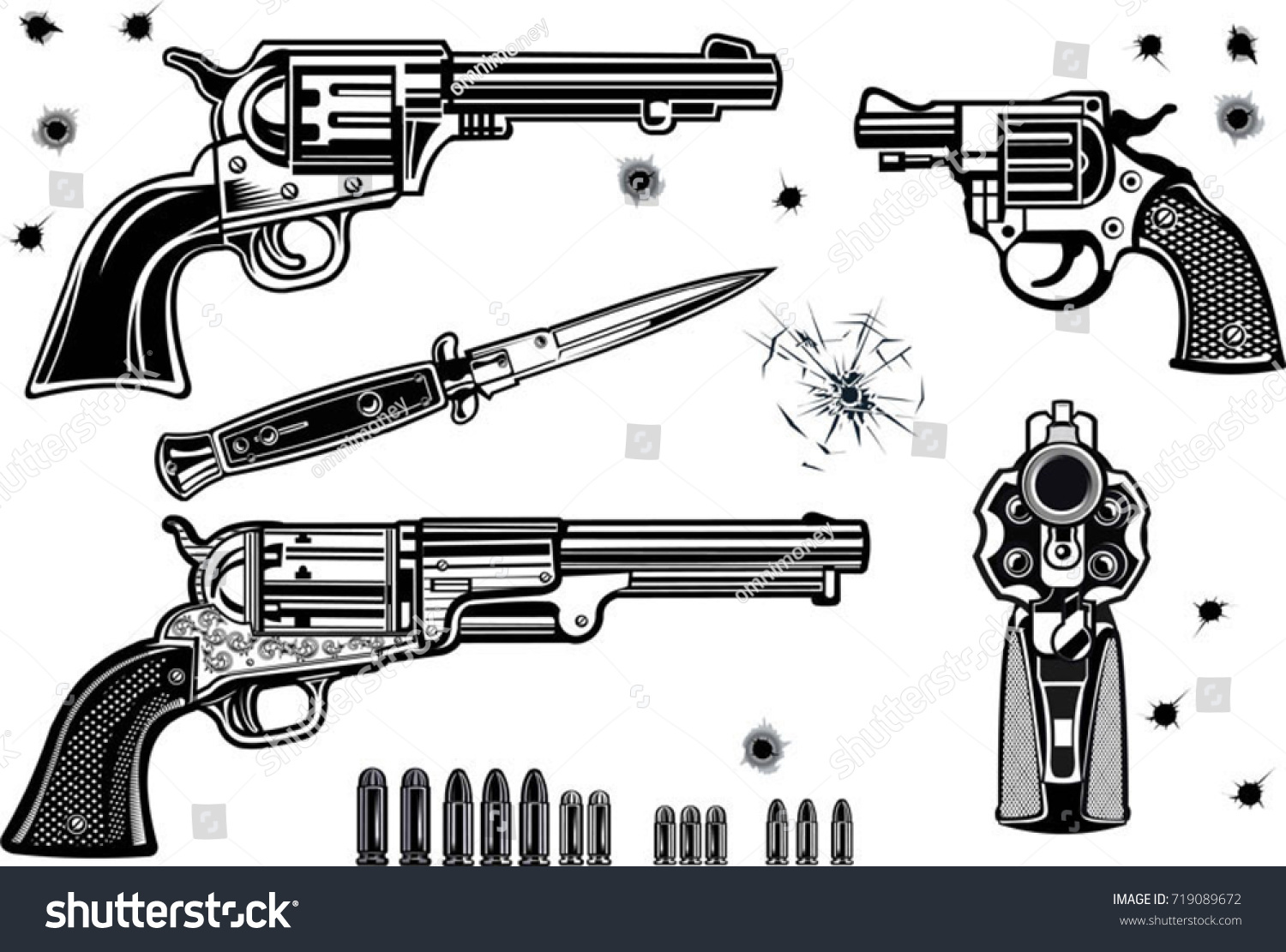 Guns Revolver Collection Set Bullet Bullet Stock Vector (royalty Free 