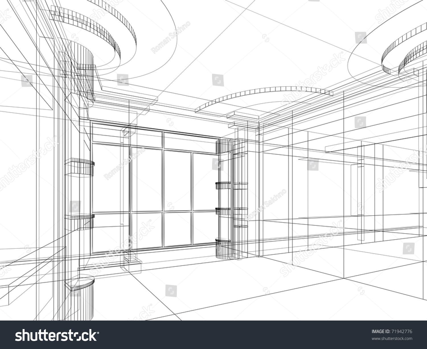 Abstract Design Sketch Modern Office Interior Stock Illustration