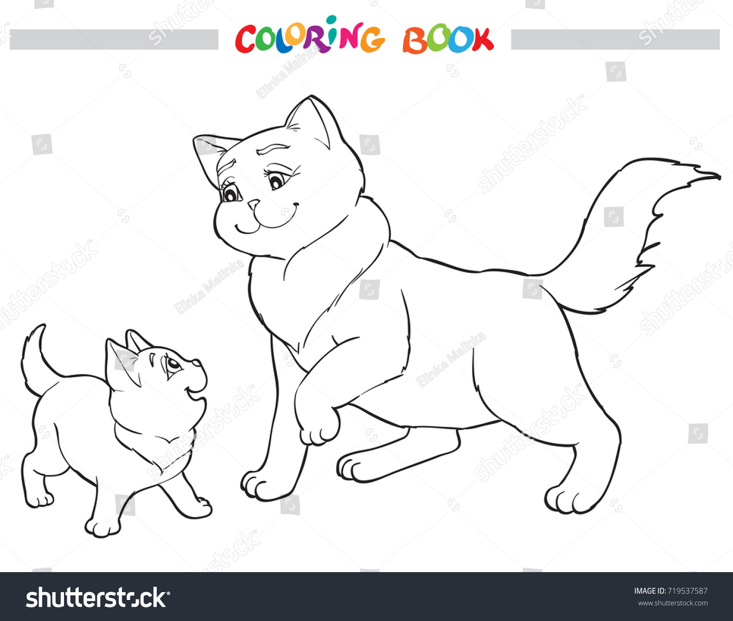 Vector Illustration Cat Mother Kitten Coloring Stock Vector (Royalty