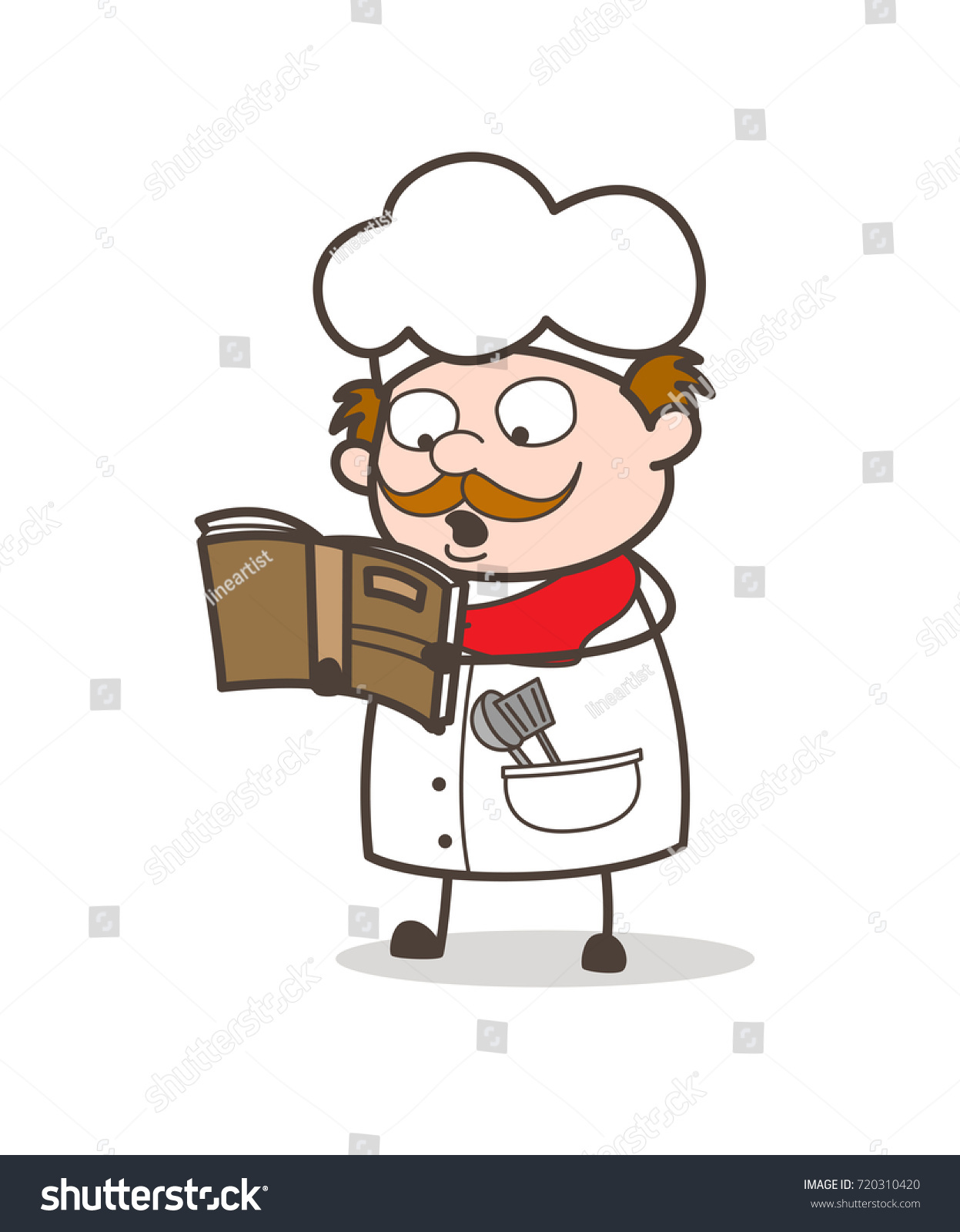 Cartoon Chef Reading Recipe Book Cooking Stock Vector Royalty Free   Stock Vector Cartoon Chef Reading Recipe Book For Cooking 720310420 