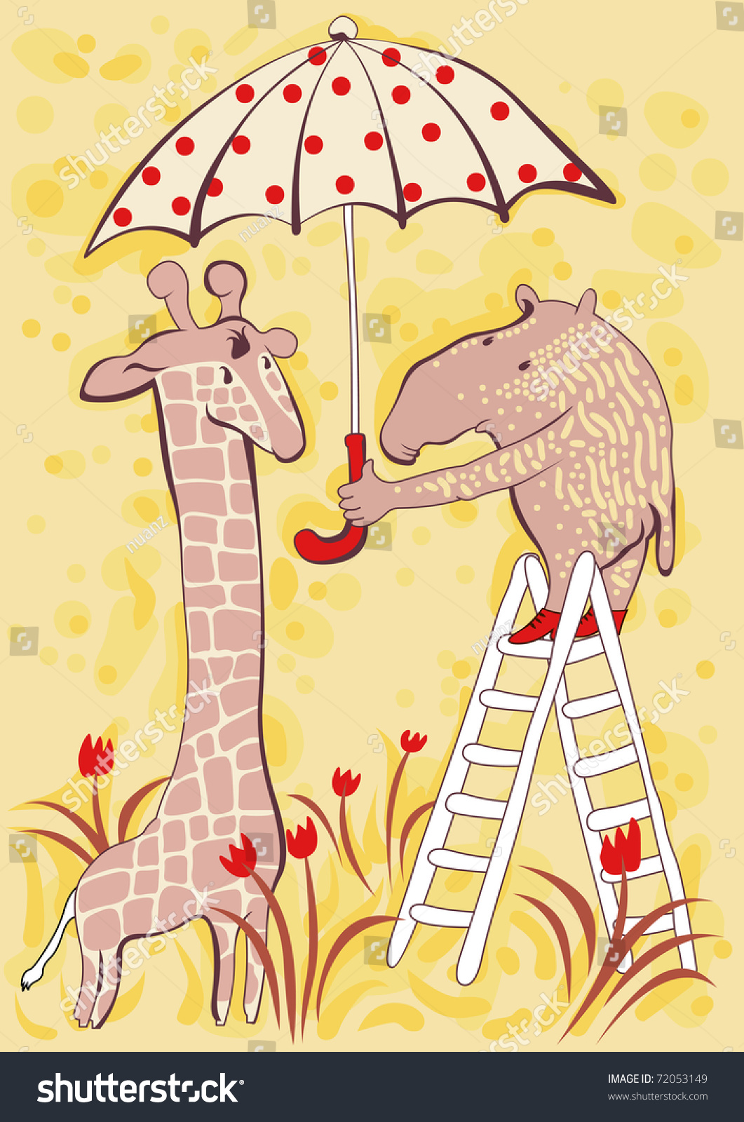 Cute Giraffe Tapir Umbrella Vector Version Stock Illustration 72053149 ...