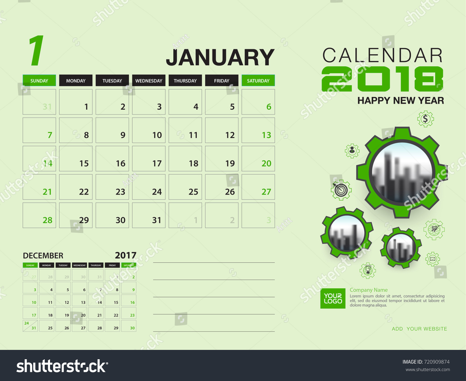 Desk Calendar 2018 Template January 2018 Stock Vector Royalty Free 720909874 Shutterstock 2121