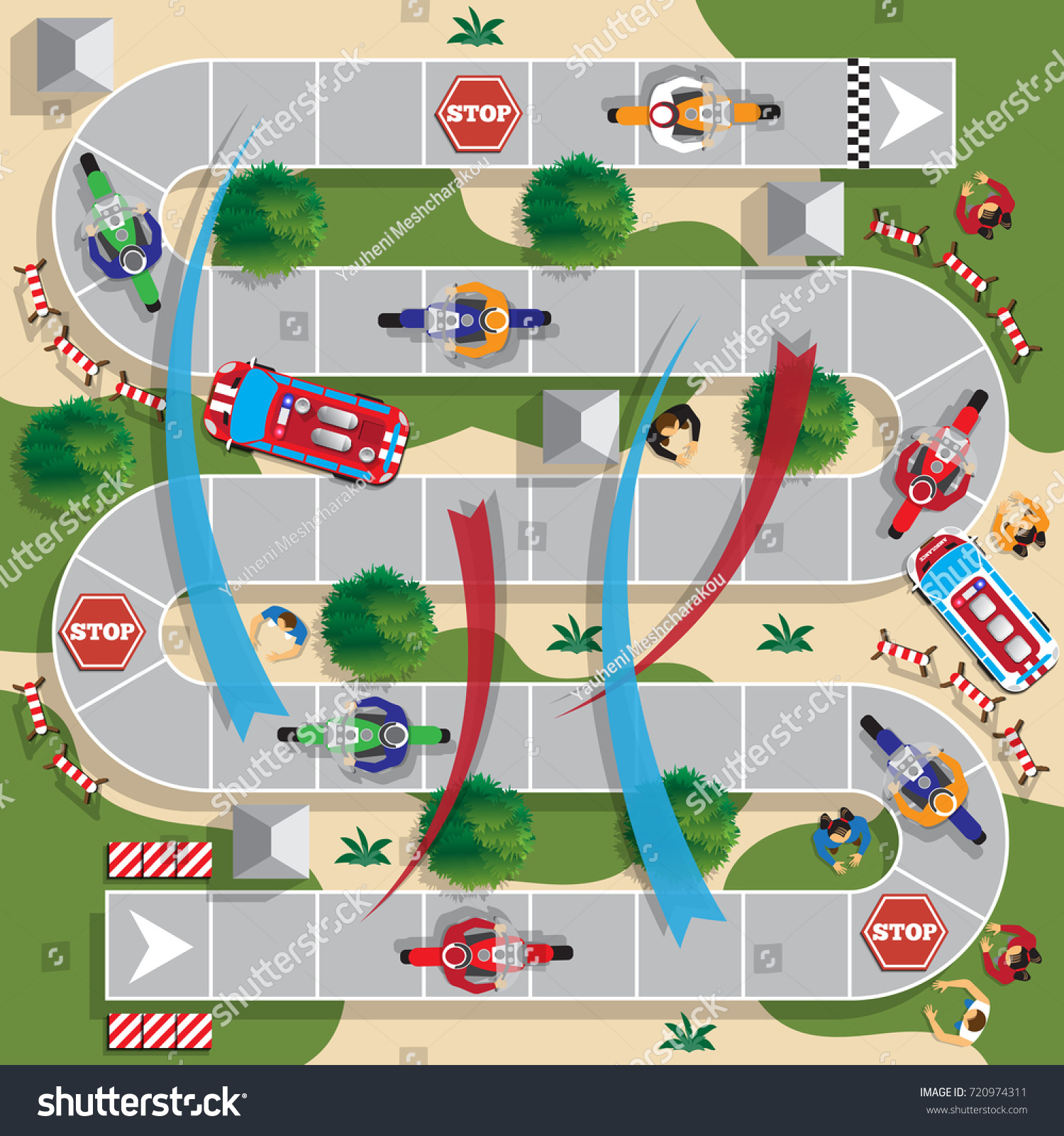 Motorcycle Racing Board Game View Above Stock Vector (Royalty Free ...