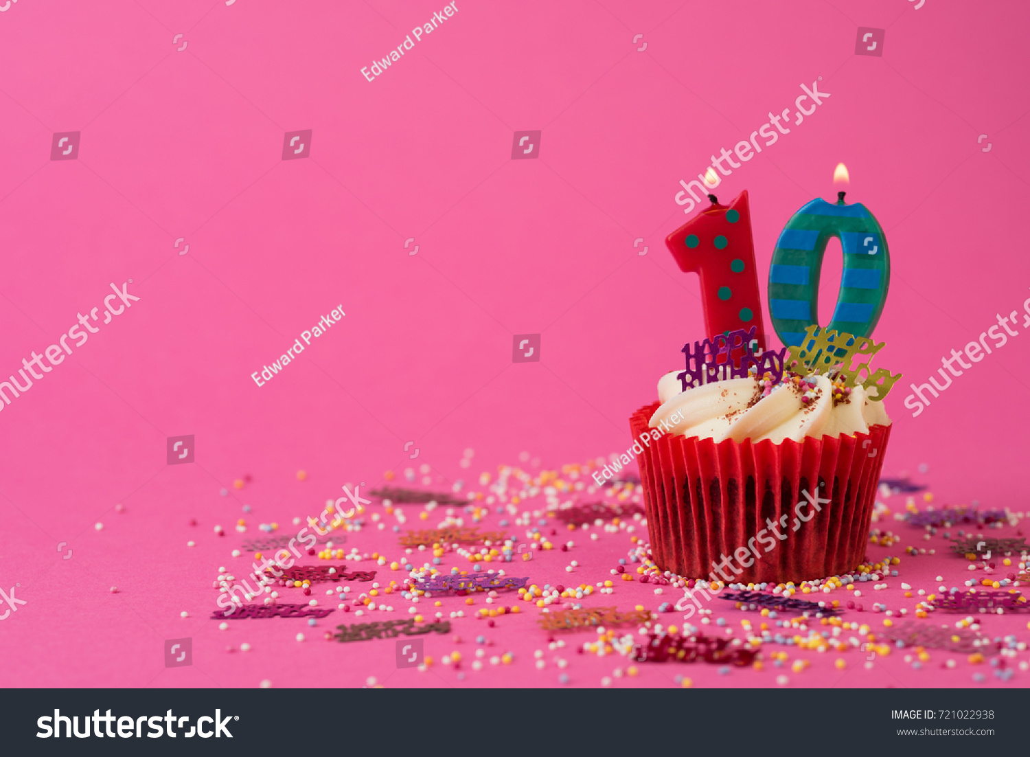 10th Birthday Cupcake Pink Background Stock Photo 721022938 